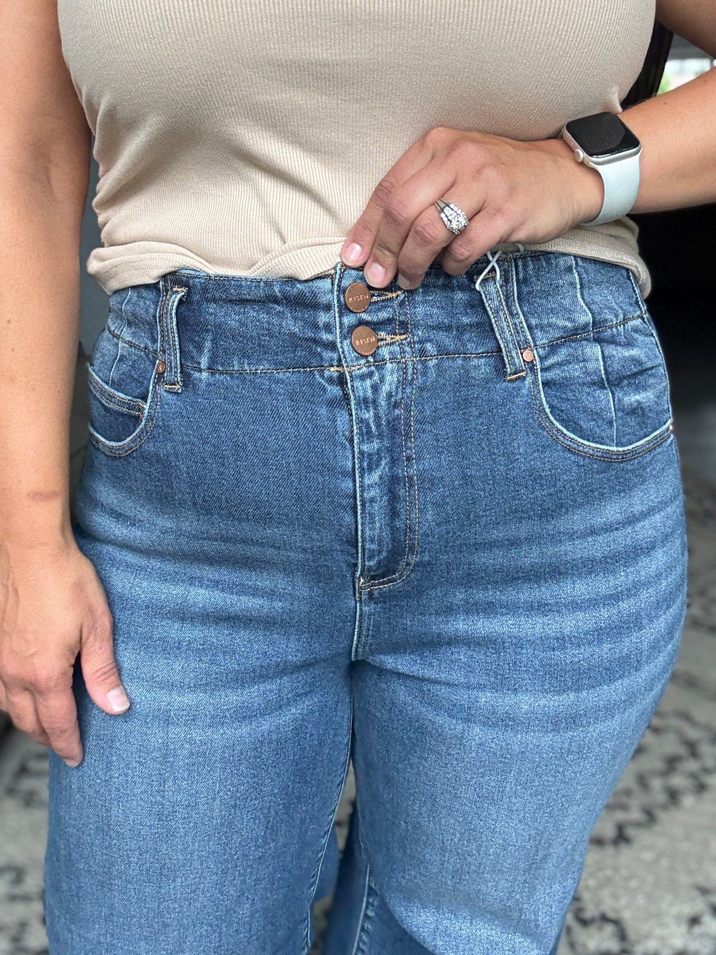 RISEN High Rise Wide Leg Double Button Jeans in Full Size