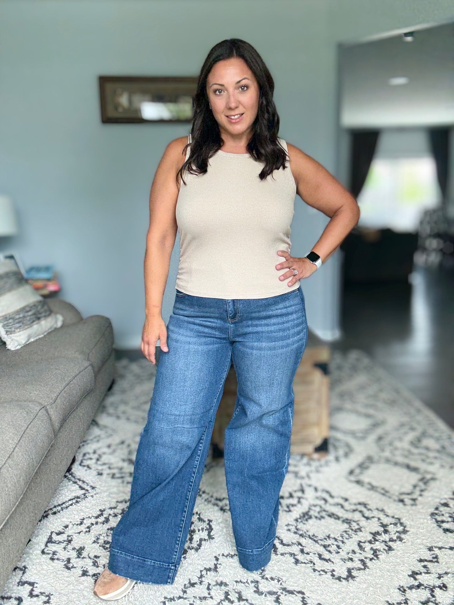 RISEN High Rise Wide Leg Double Button Jeans in Full Size