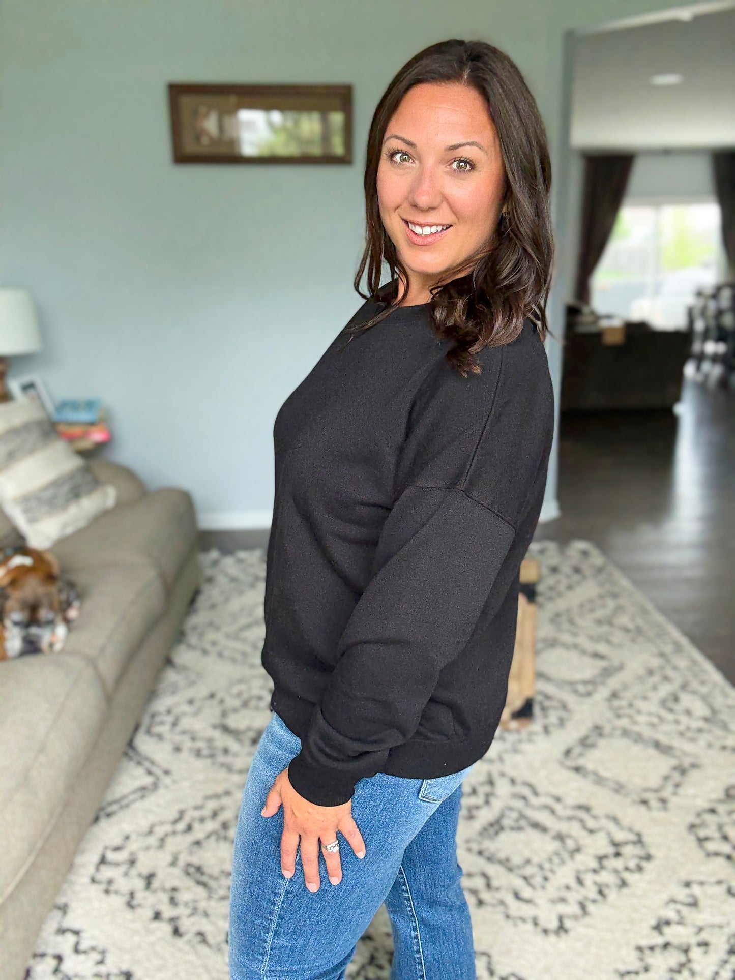 Zenana Full Size Fleece Drop Shoulder Sweatshirt in Black