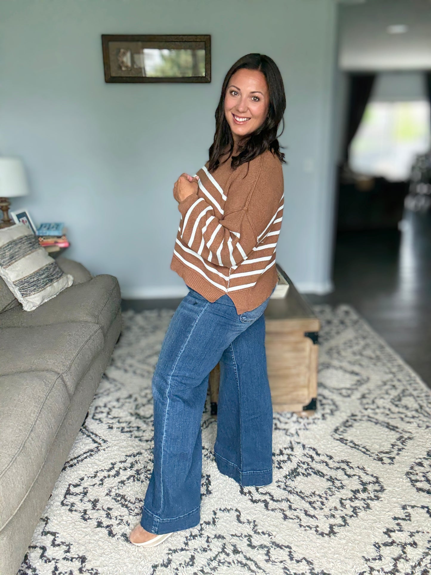 RISEN High Rise Wide Leg Double Button Jeans in Full Size