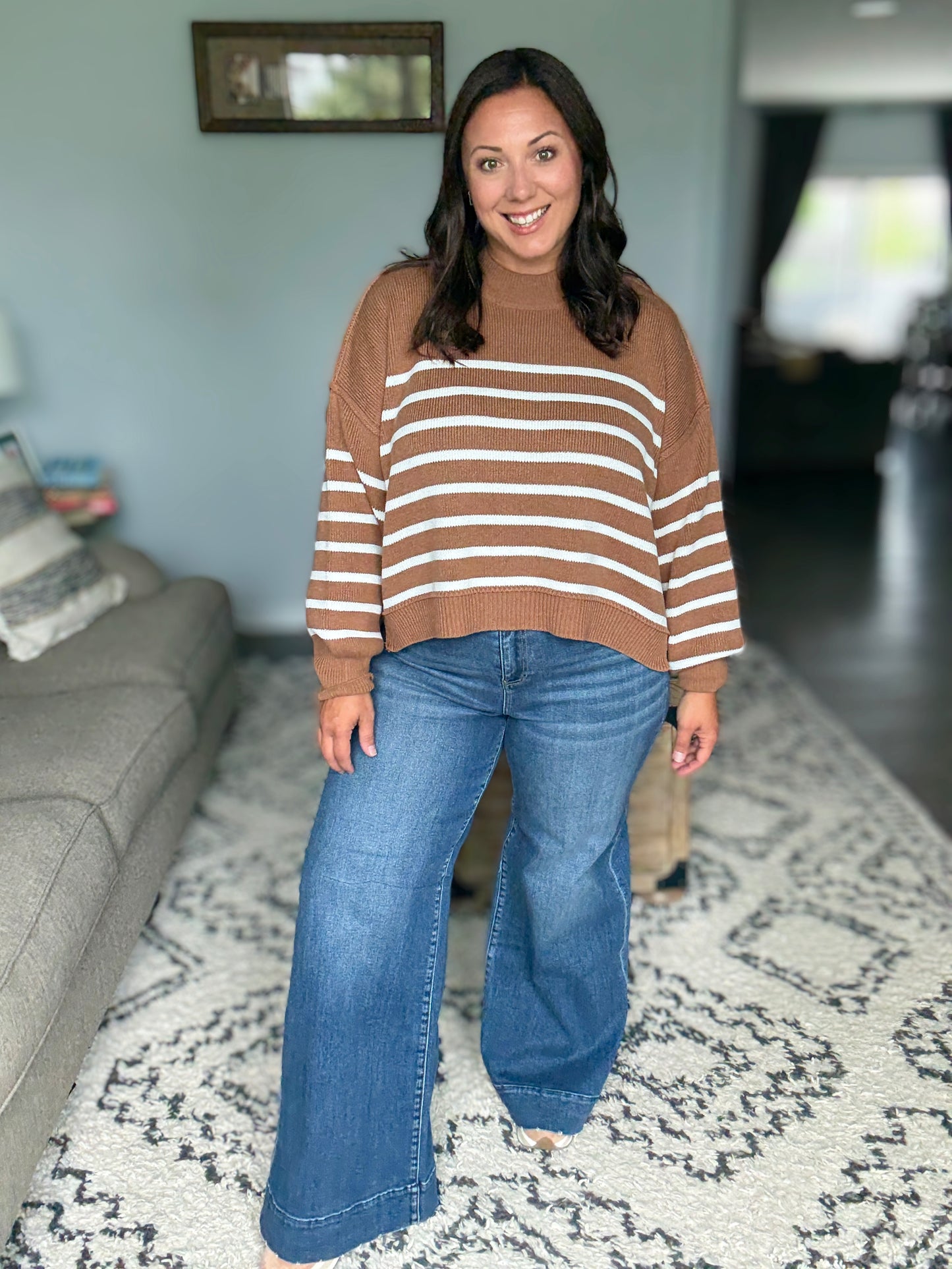 RISEN High Rise Wide Leg Double Button Jeans in Full Size