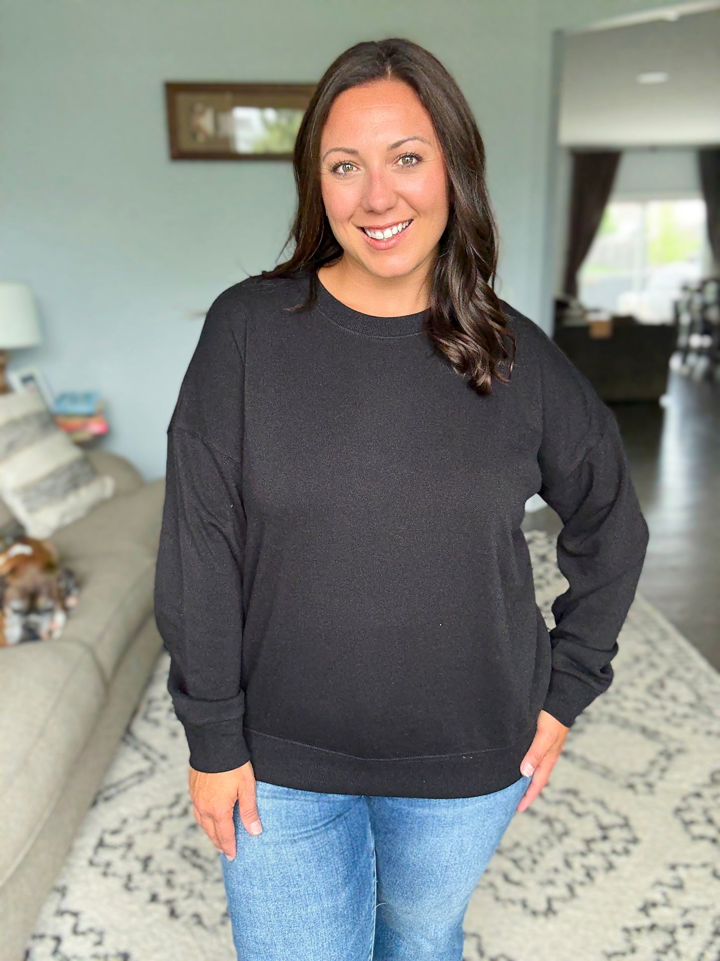 Zenana Full Size Fleece Drop Shoulder Sweatshirt in Black