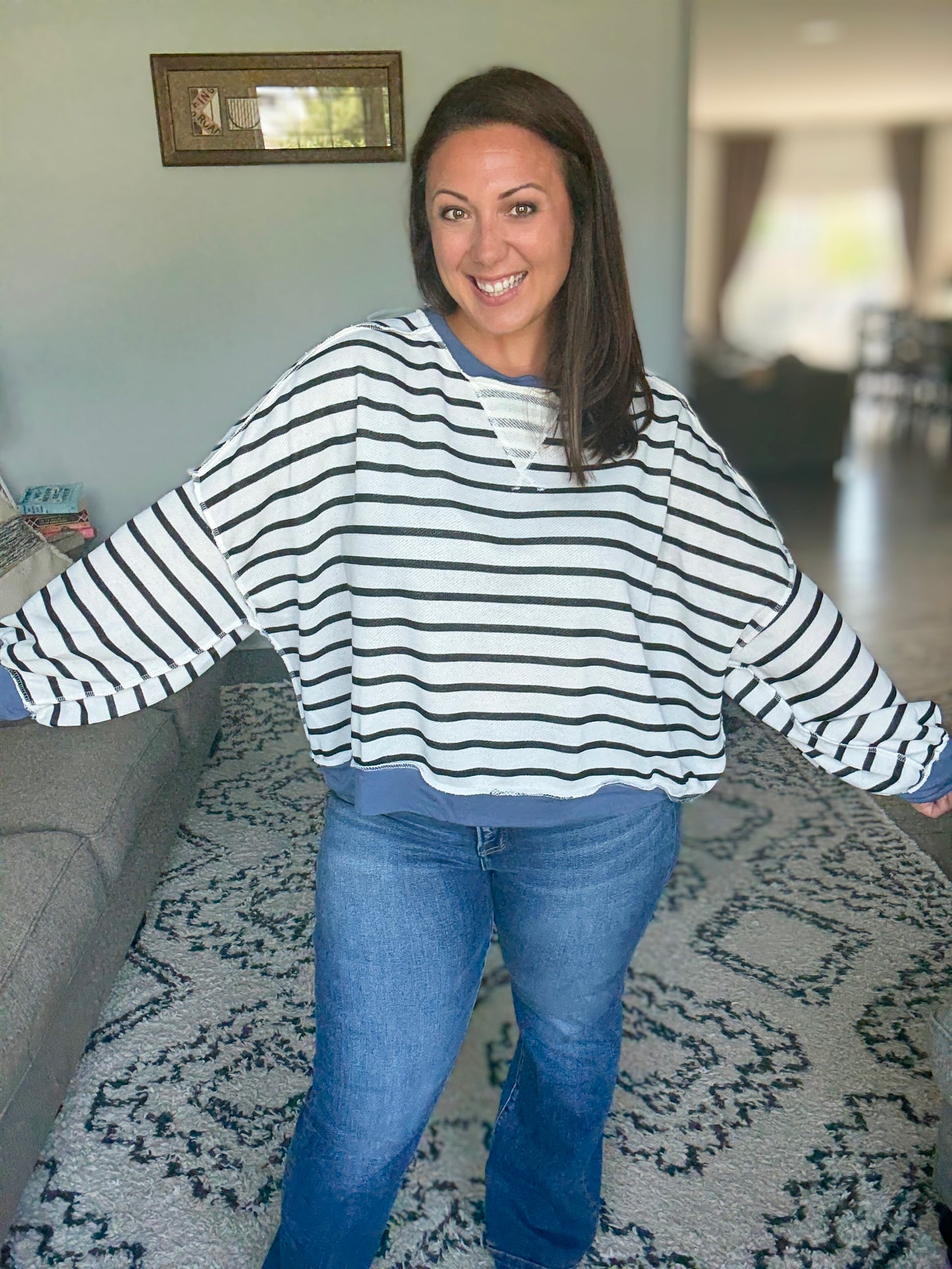 Cute in Comfort Crew Neck Pullover in White, Black and Denim