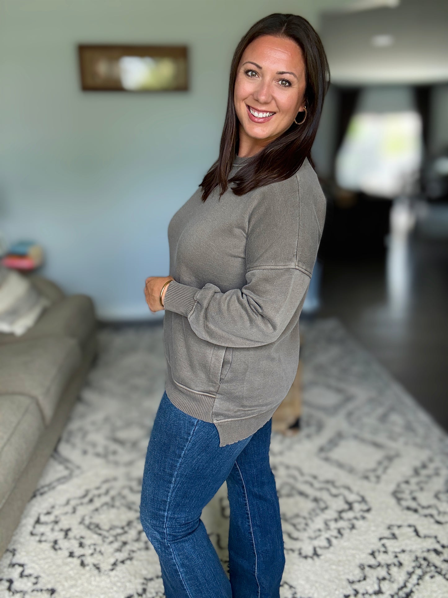 Talk Cozy to Me Stepped Hem Pullover in Brown