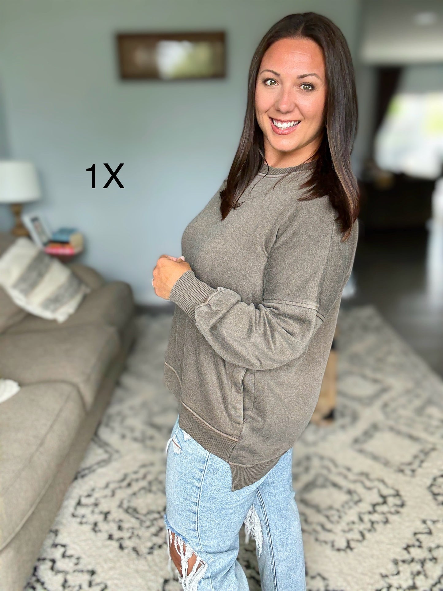 Talk Cozy to Me Stepped Hem Pullover in Brown