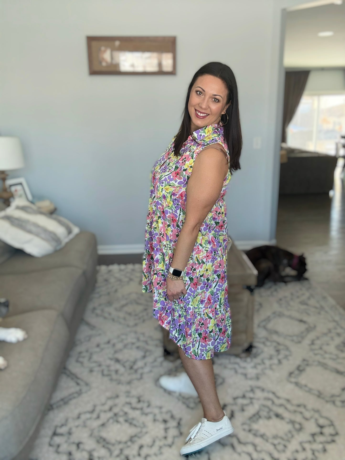 Umgee High-Lo Floral Sleeveless Tiered Dress in Violet Mix