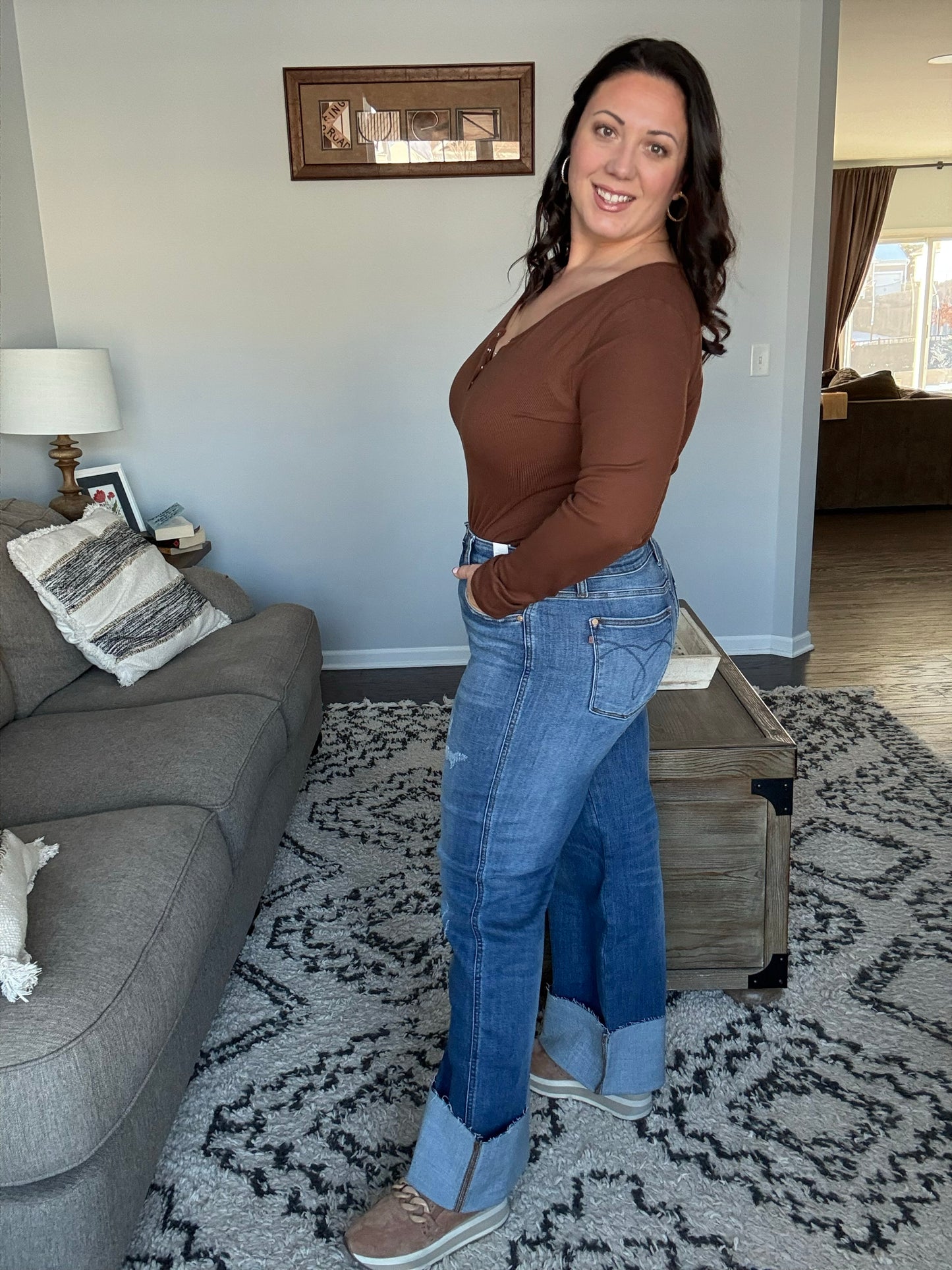 Judy Blue Distressed High Rise Wide Leg Jeans