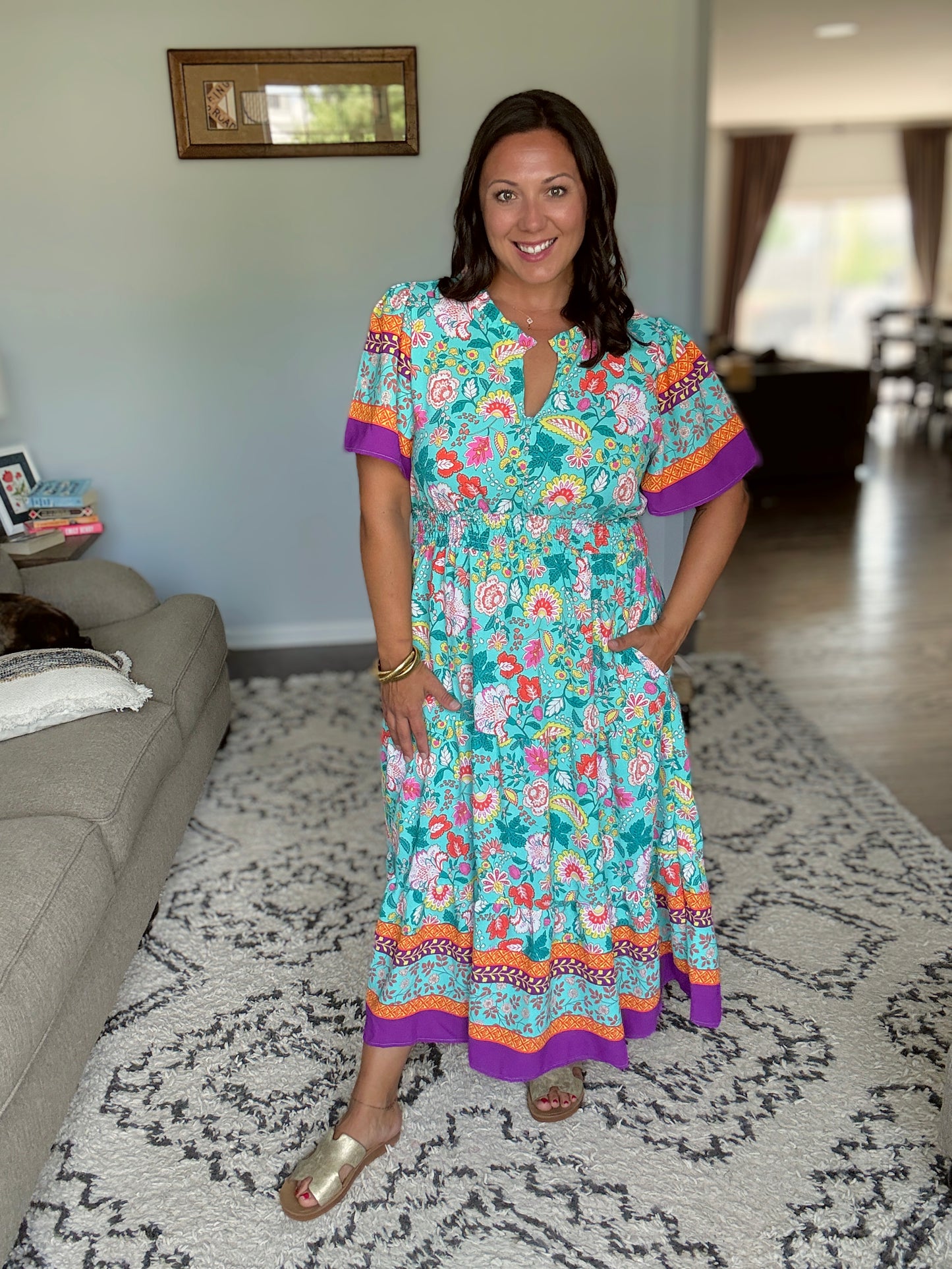 Wildflower Wish Gathered Tier Dress in Mint