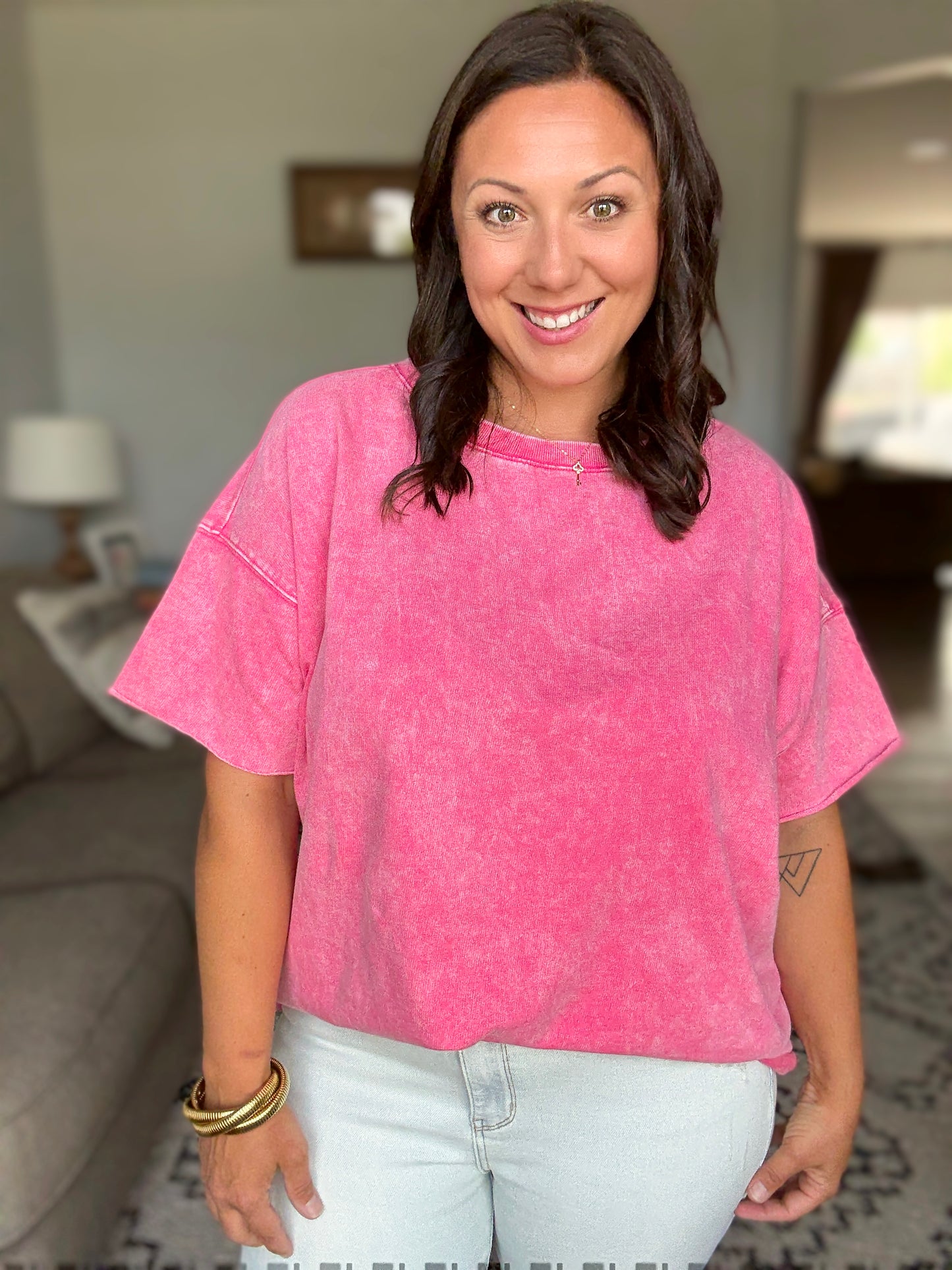 Just My Type Mineral Wash Relaxed Top in Fuchsia