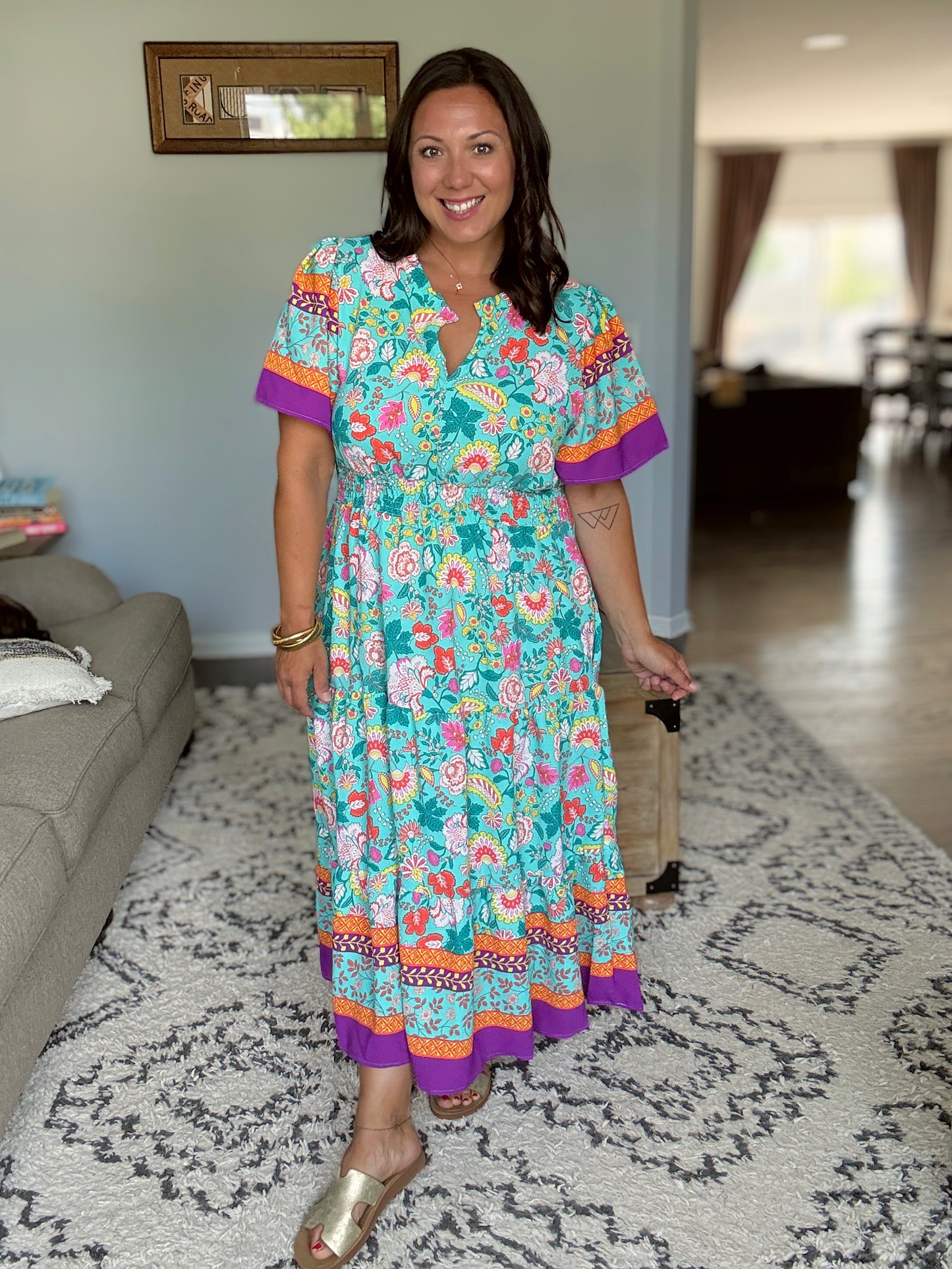 Wildflower Wish Gathered Tier Dress in Mint