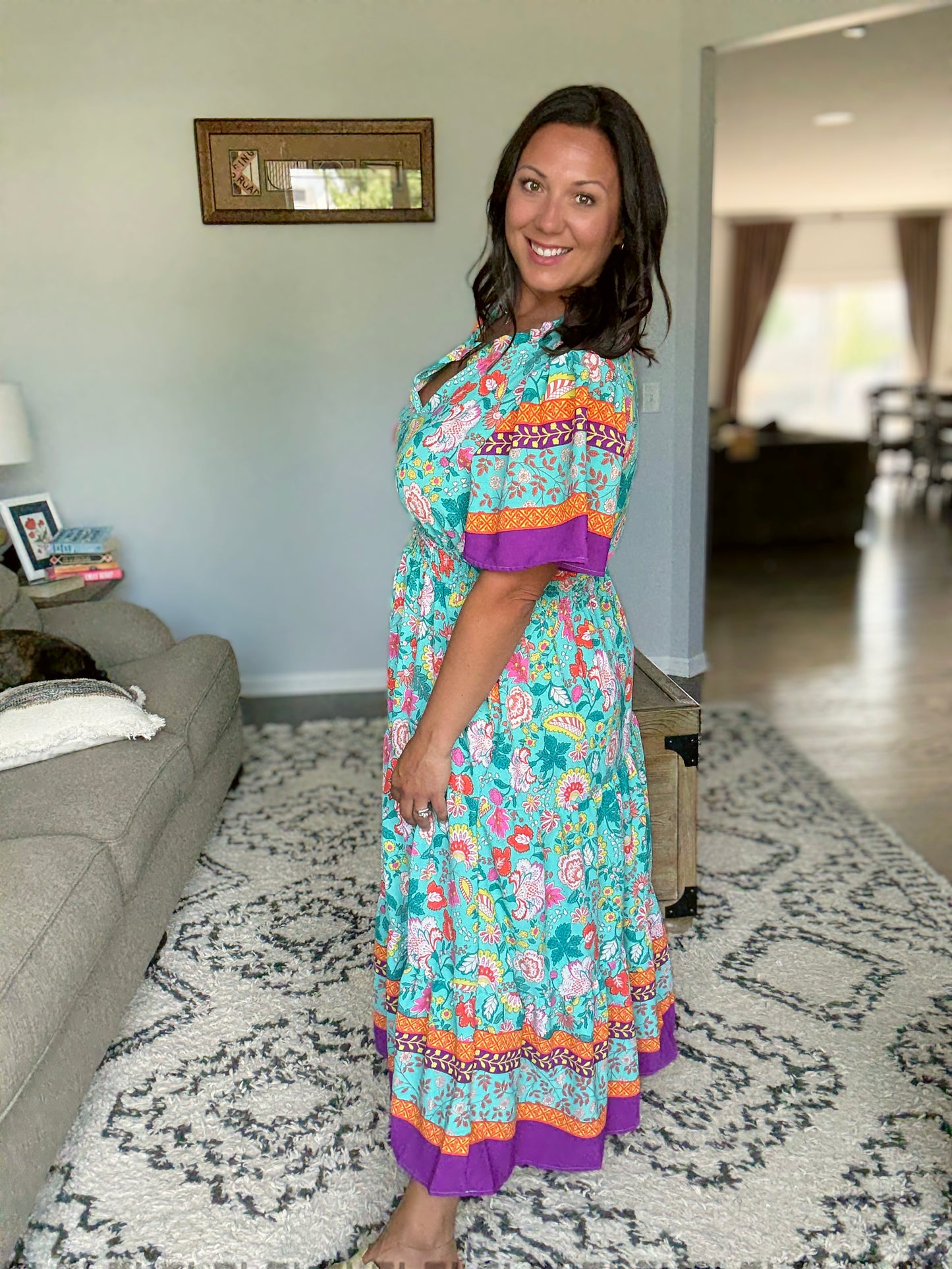 Wildflower Wish Gathered Tier Dress in Mint
