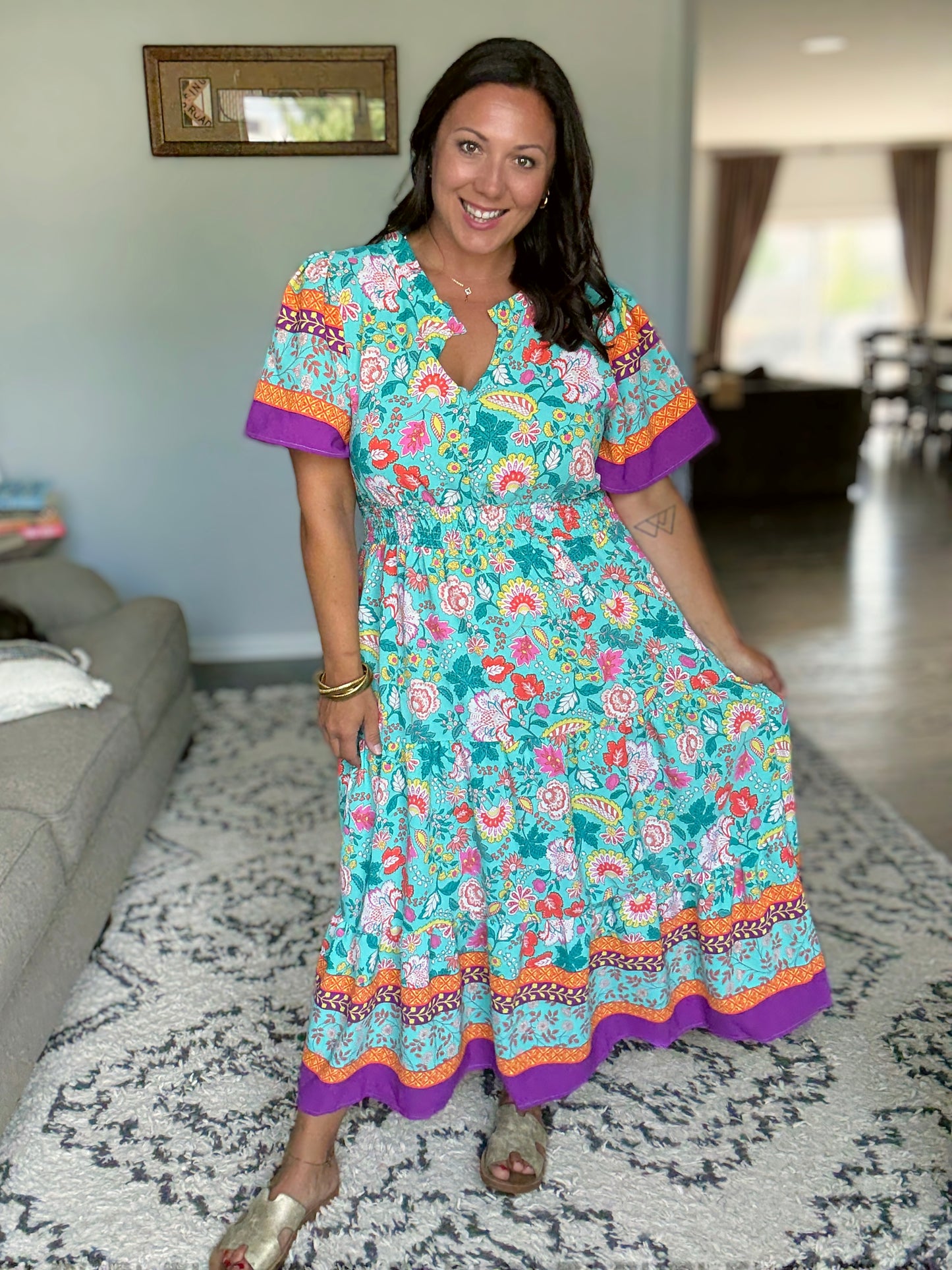 Wildflower Wish Gathered Tier Dress in Mint