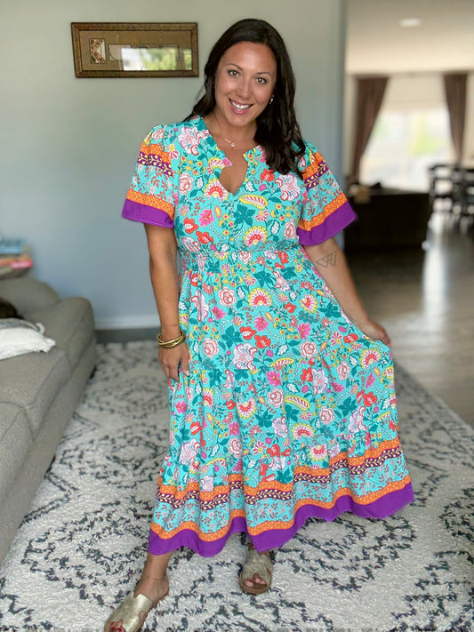 Wildflower Wish Gathered Tier Dress in Mint
