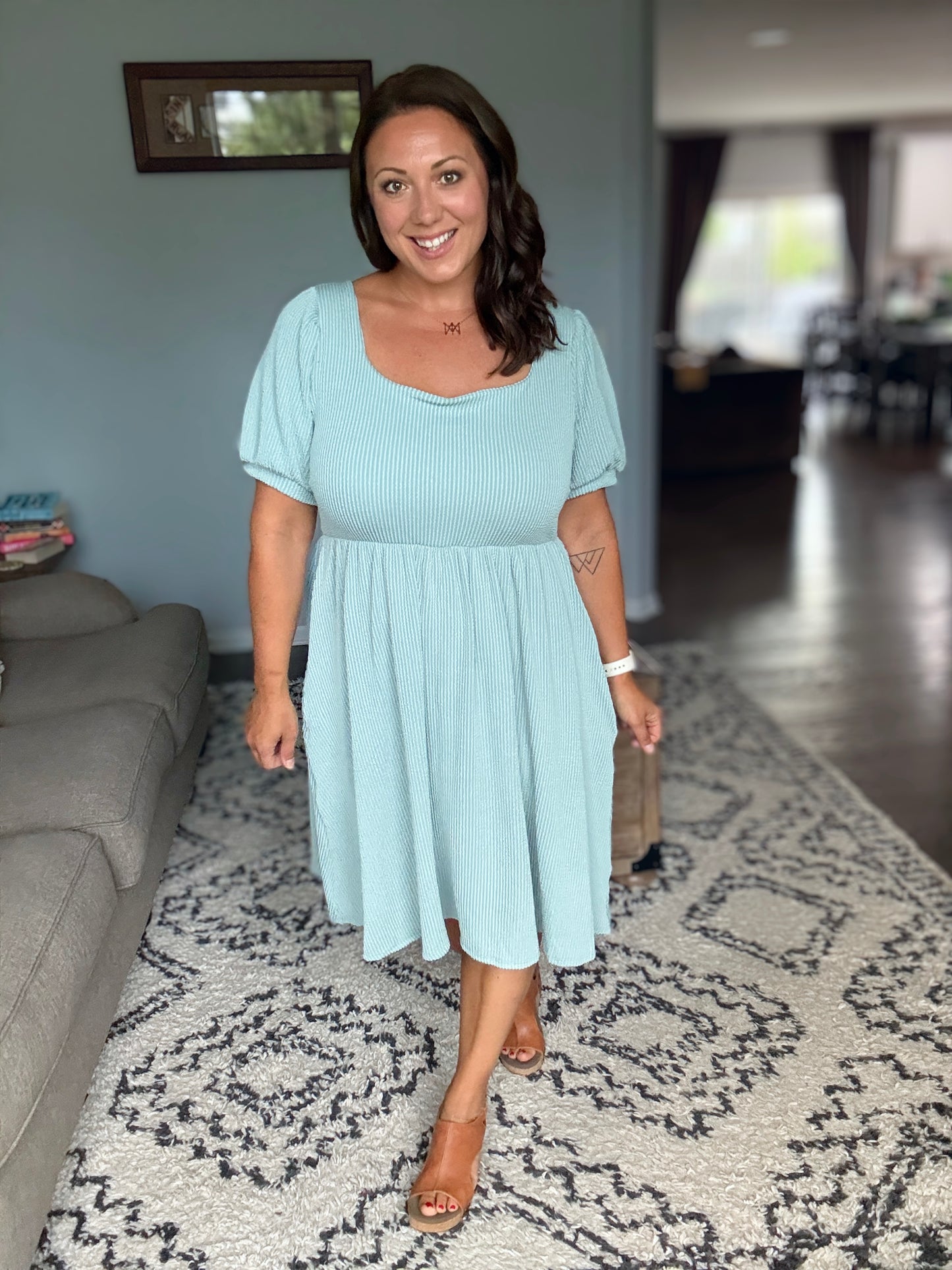 Twirlin’ Dirty Cable Ribbed Knit Dress in Sage Green