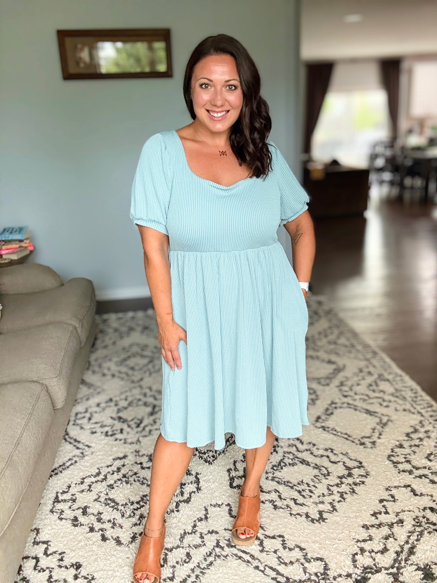 Twirlin’ Dirty Cable Ribbed Knit Dress in Sage Green