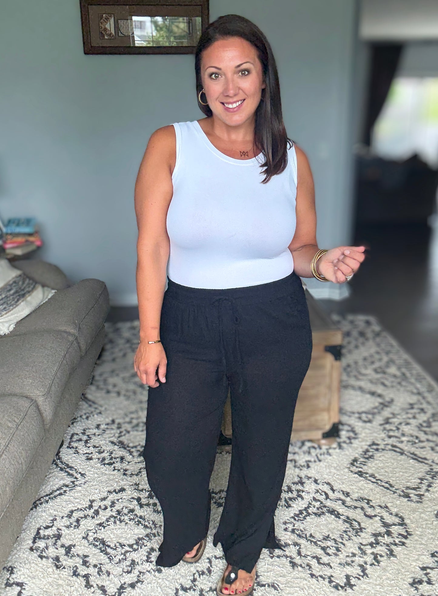 Zenana Linen Drawstring Pants in Black