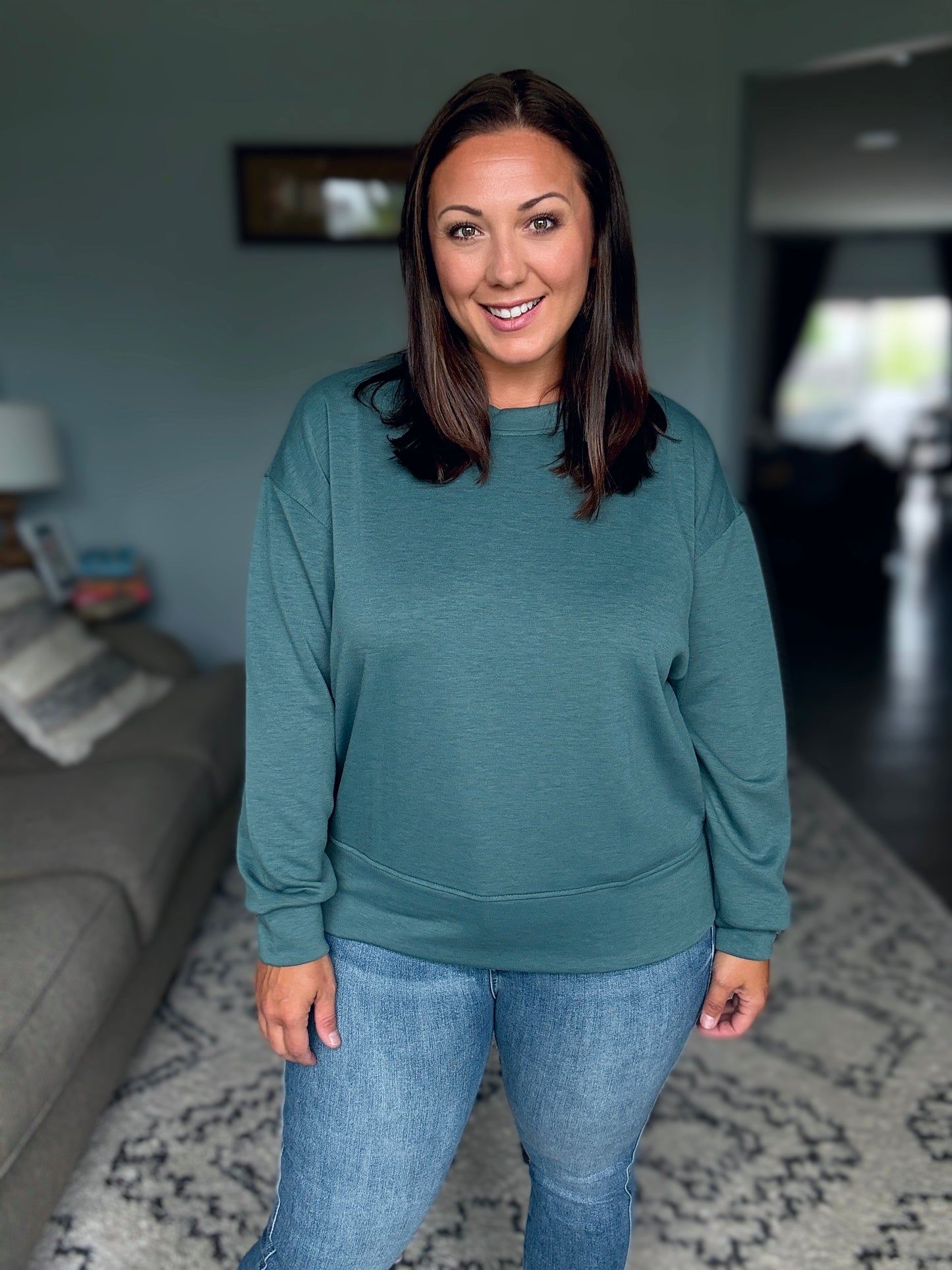 Zenana Scuba Crewneck 2 Piece Jogger and Pullover Set in Ash Jade