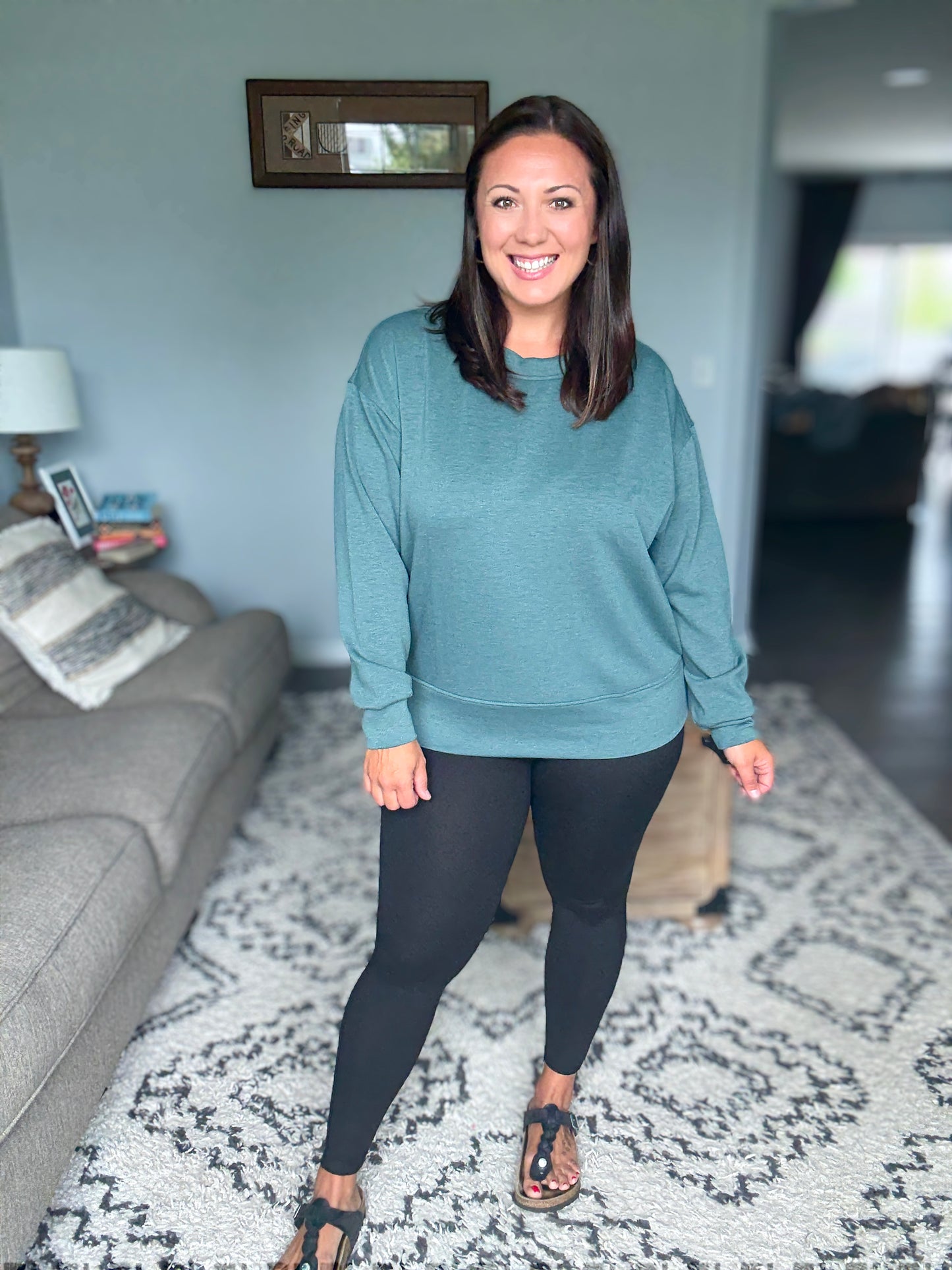 Zenana Scuba Crewneck 2 Piece Jogger and Pullover Set in Ash Jade