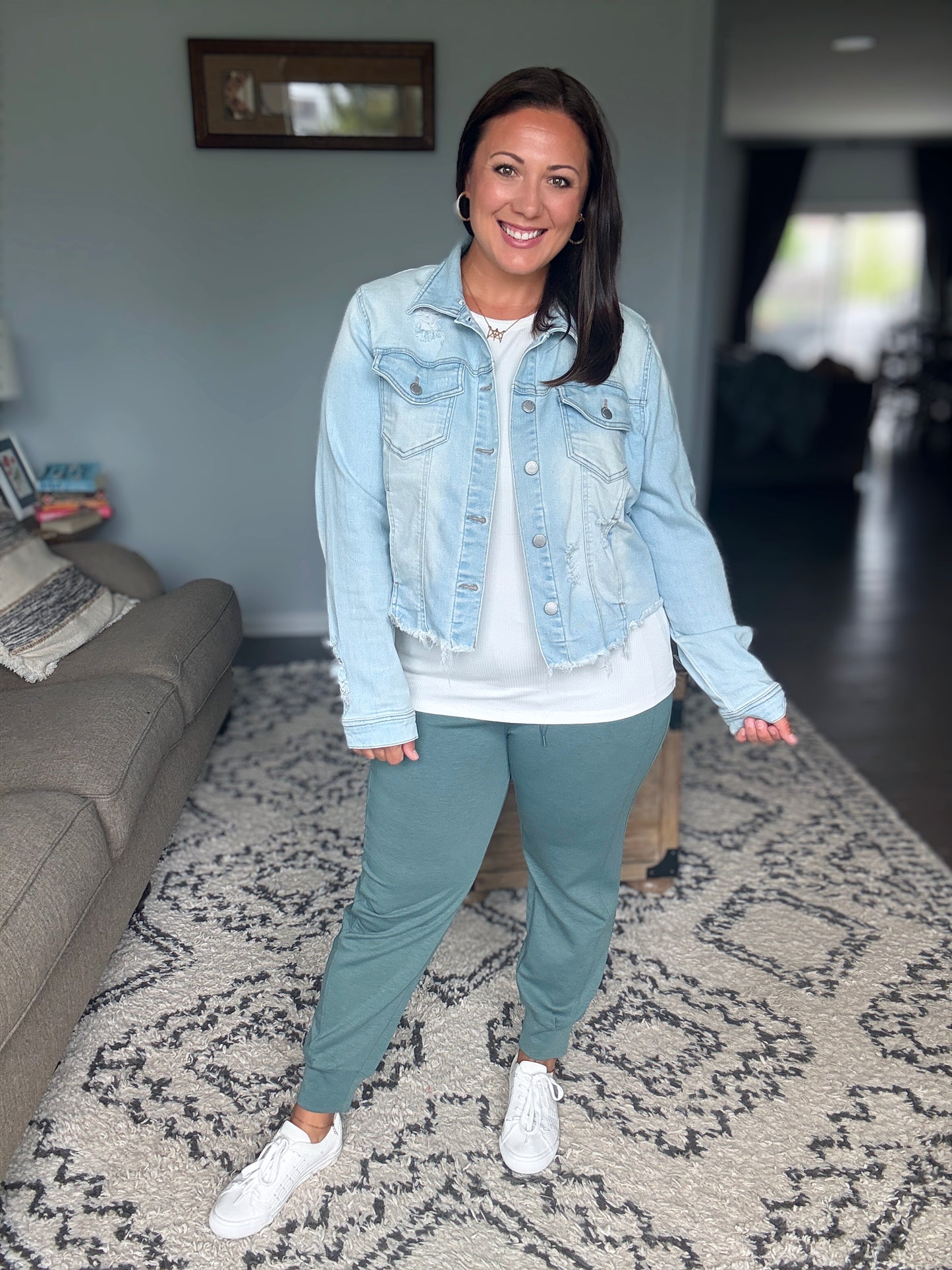 Zenana Scuba Crewneck 2 Piece Jogger and Pullover Set in Ash Jade