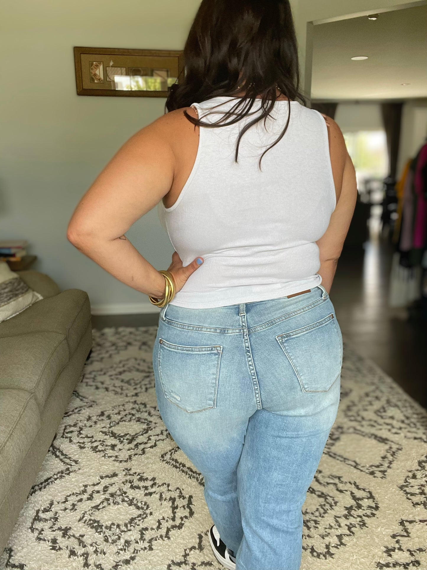 Aiden High Rise Patch Pocket Distressed Boyfriend Jeans (Tall/Long Friendly)