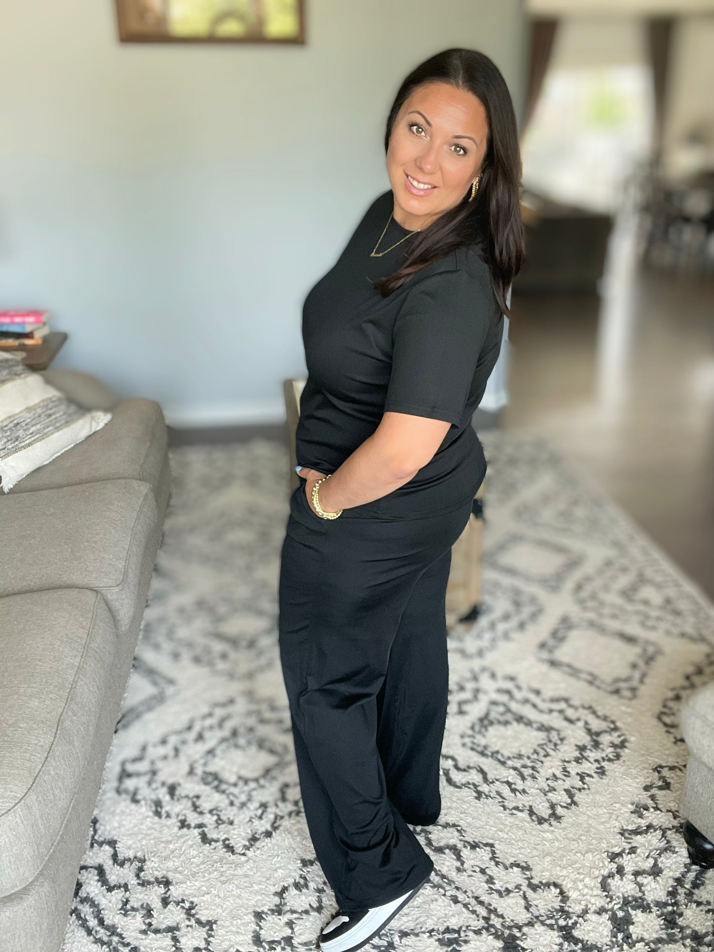 Slinky Short Sleeve Shirt and Wide Leg Pants Set in 4 Colors