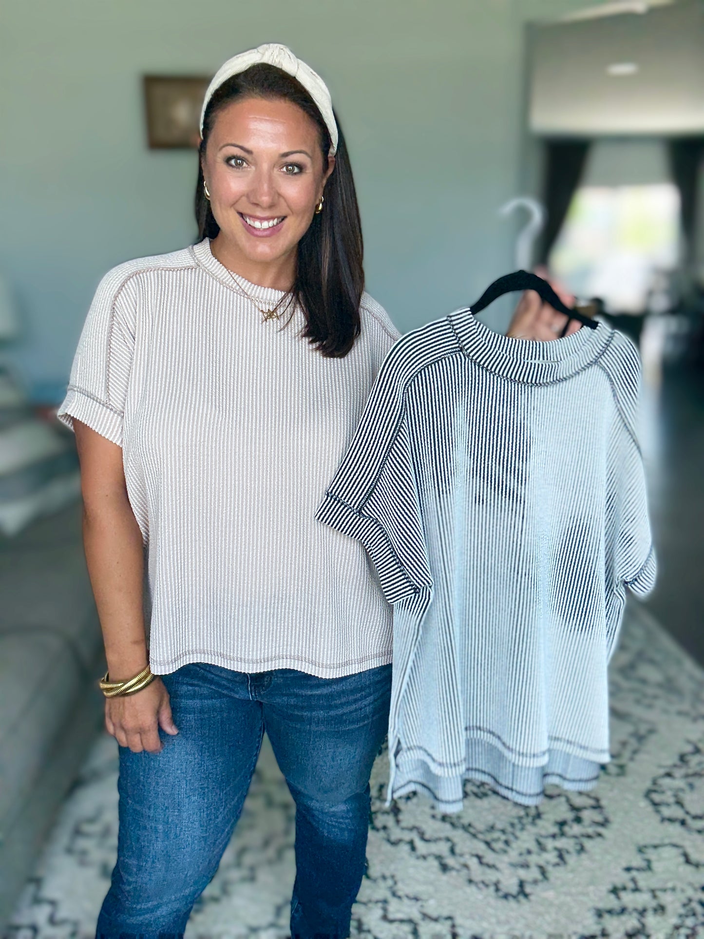 Catch Me Loungin’ Cable Ribbed Knit Top in Ash Mocha