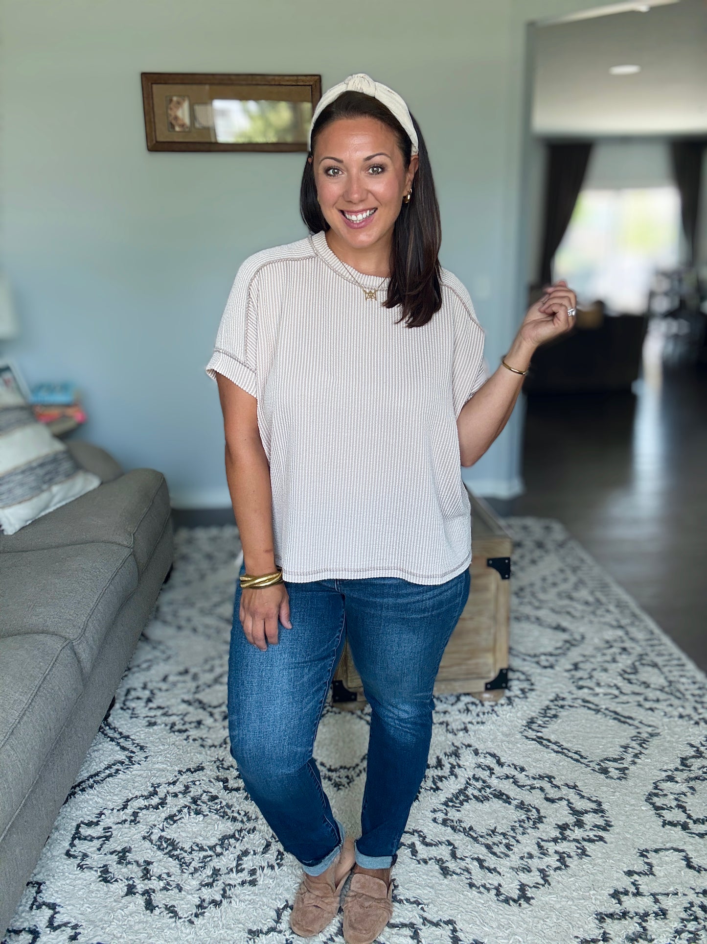 Catch Me Loungin’ Cable Ribbed Knit Top in Ash Mocha