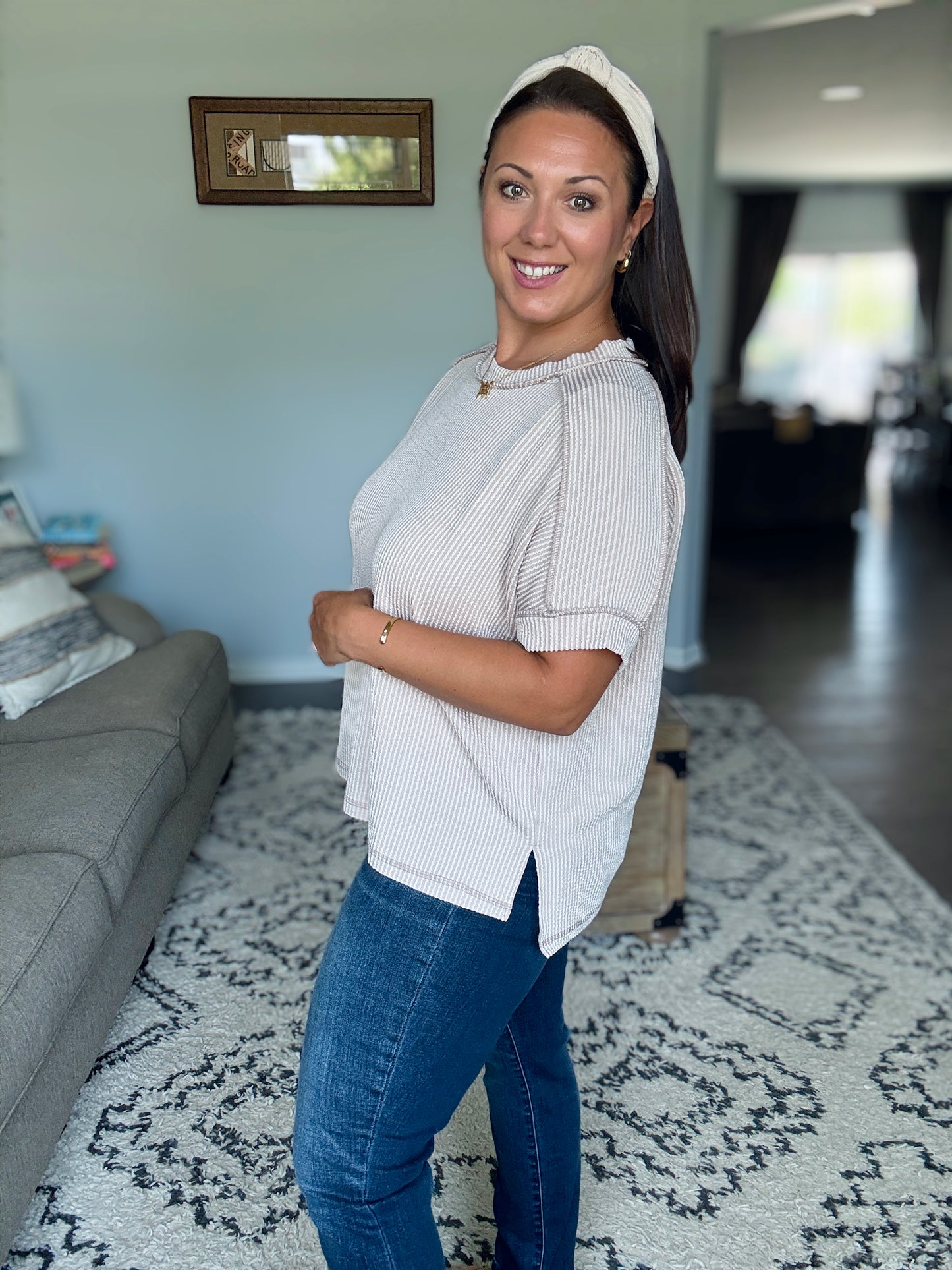 Catch Me Loungin’ Cable Ribbed Knit Top in Ash Mocha
