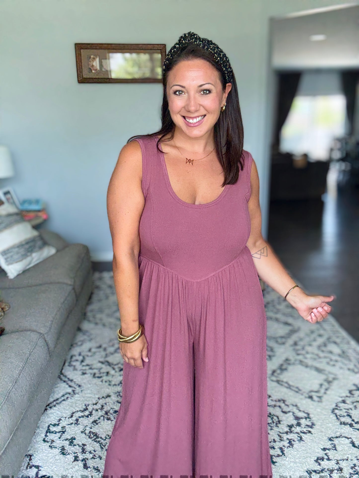 Head to Toe Whoa Gathered Wide Leg Jumpsuit in Mauve