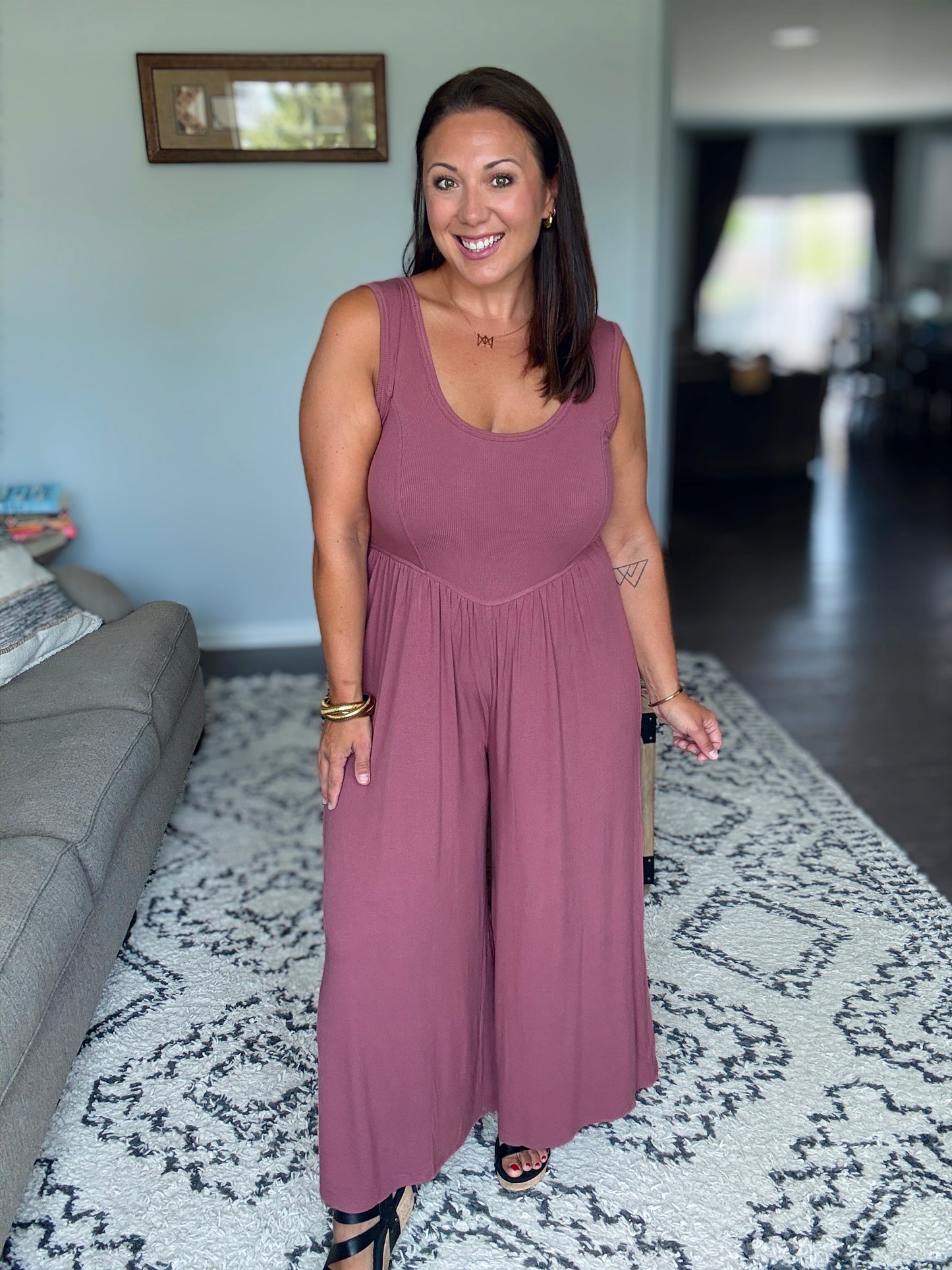 Head to Toe Whoa Gathered Wide Leg Jumpsuit in Mauve