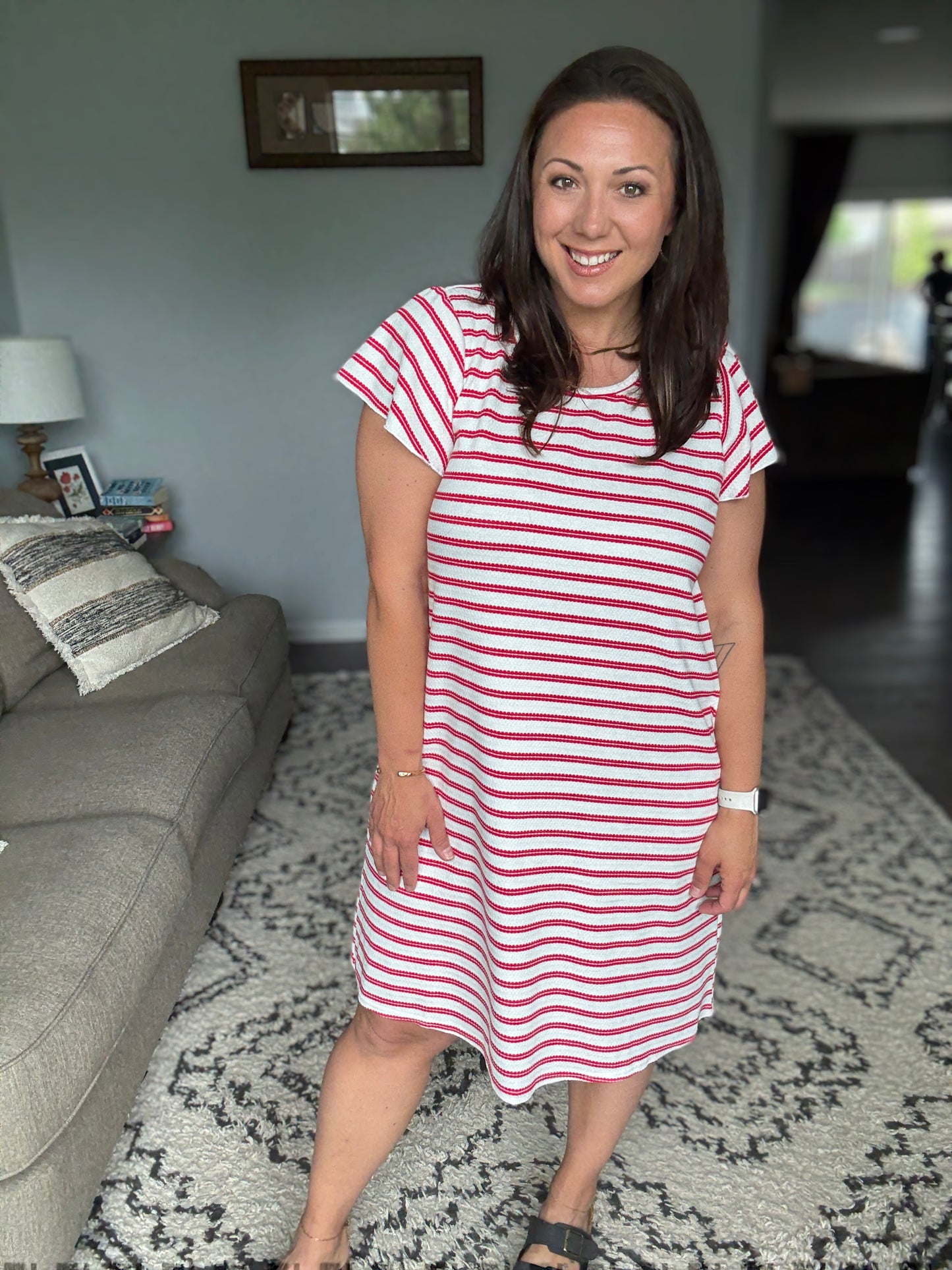 Sunny Stripes Casual Flutter Sleeve Dress
