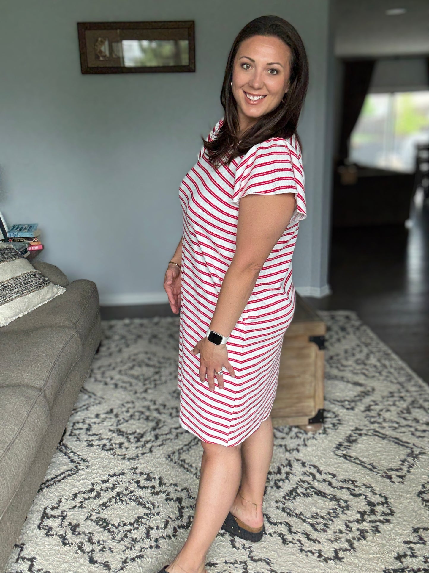 Sunny Stripes Casual Flutter Sleeve Dress