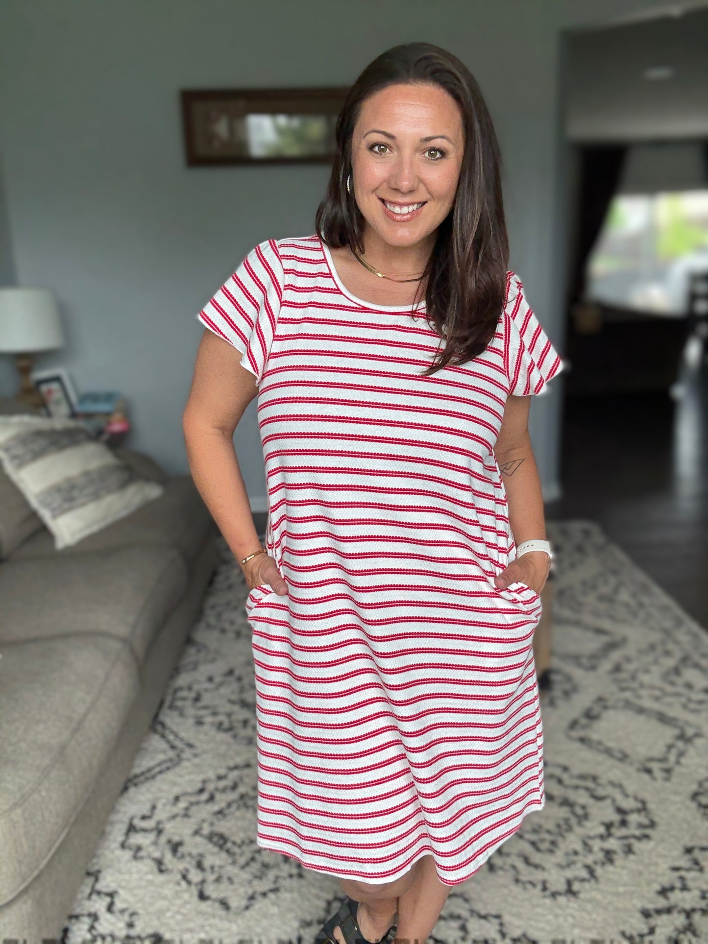 Sunny Stripes Casual Flutter Sleeve Dress