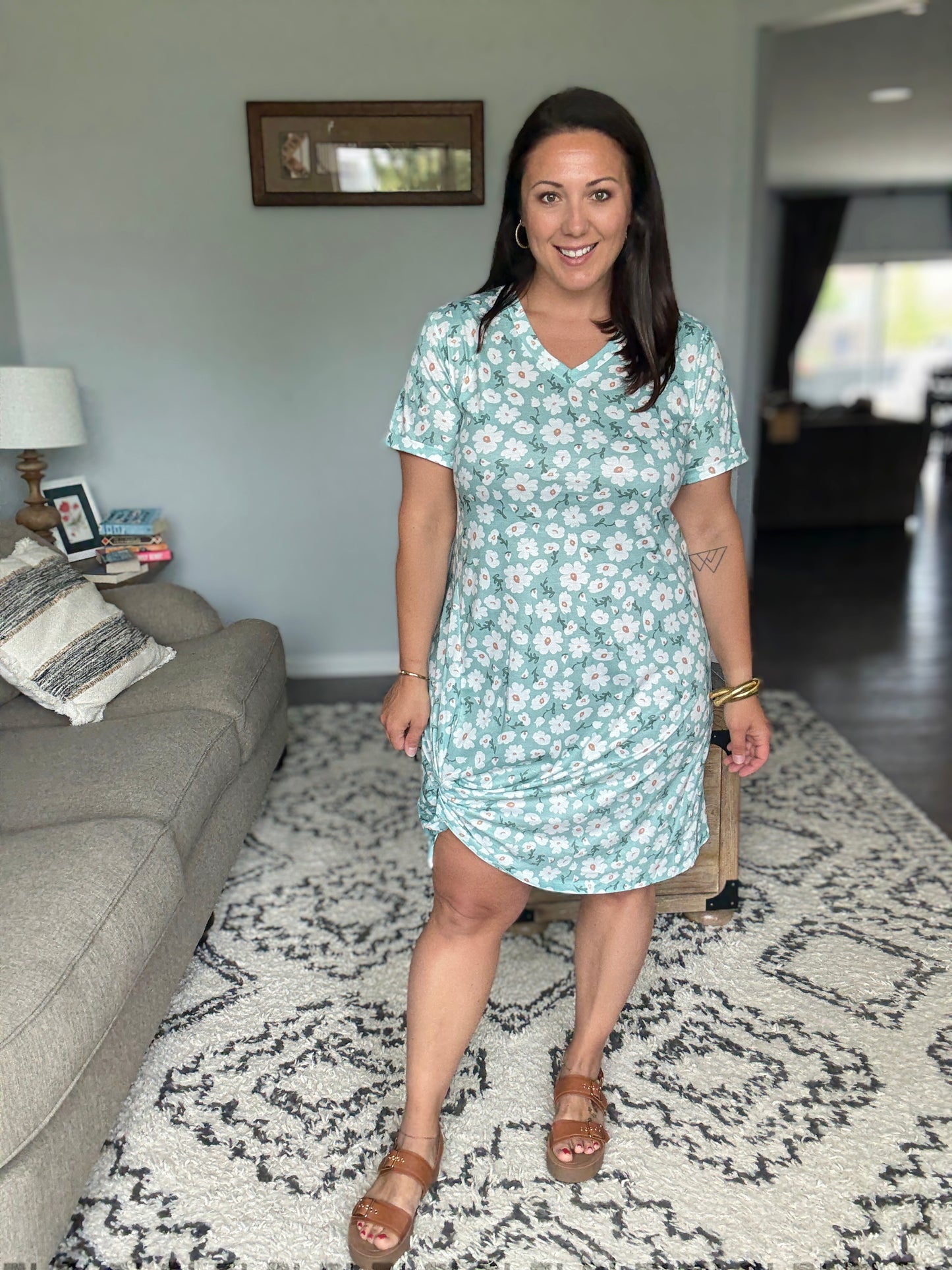 IN STOCK Knot Dress - Green Floral