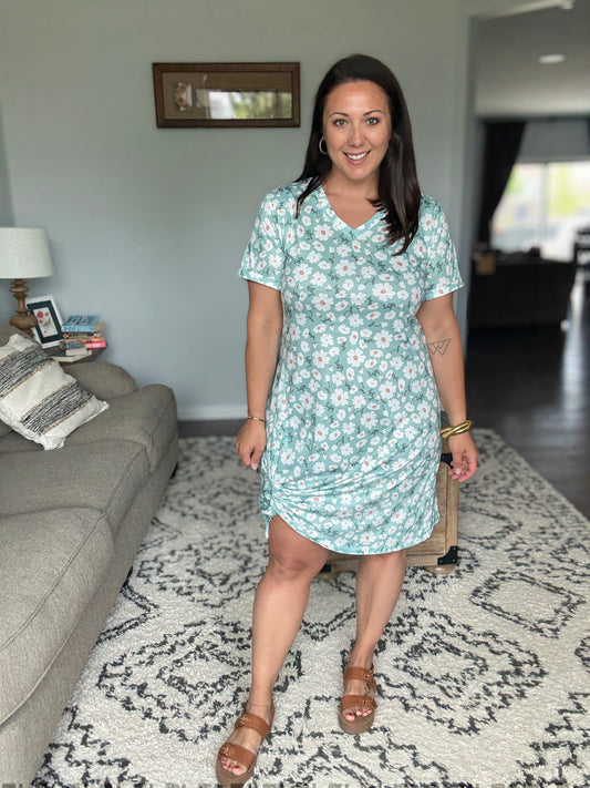 IN STOCK Knot Dress - Green Floral