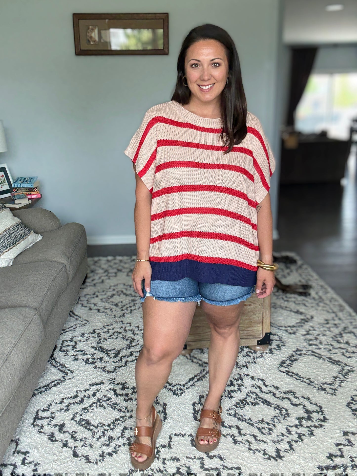 BiBi Fourth Of July Stripe Drop Shoulder Sweater