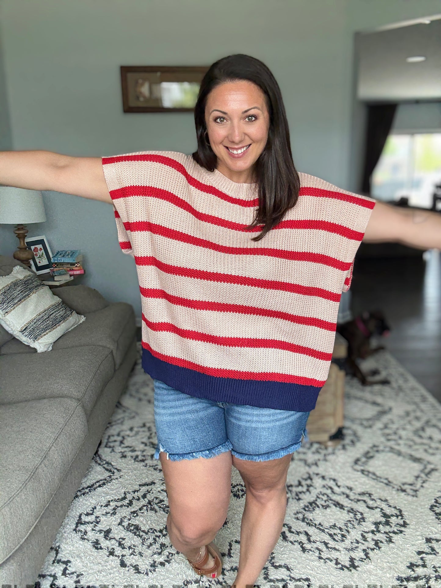 BiBi Fourth Of July Stripe Drop Shoulder Sweater