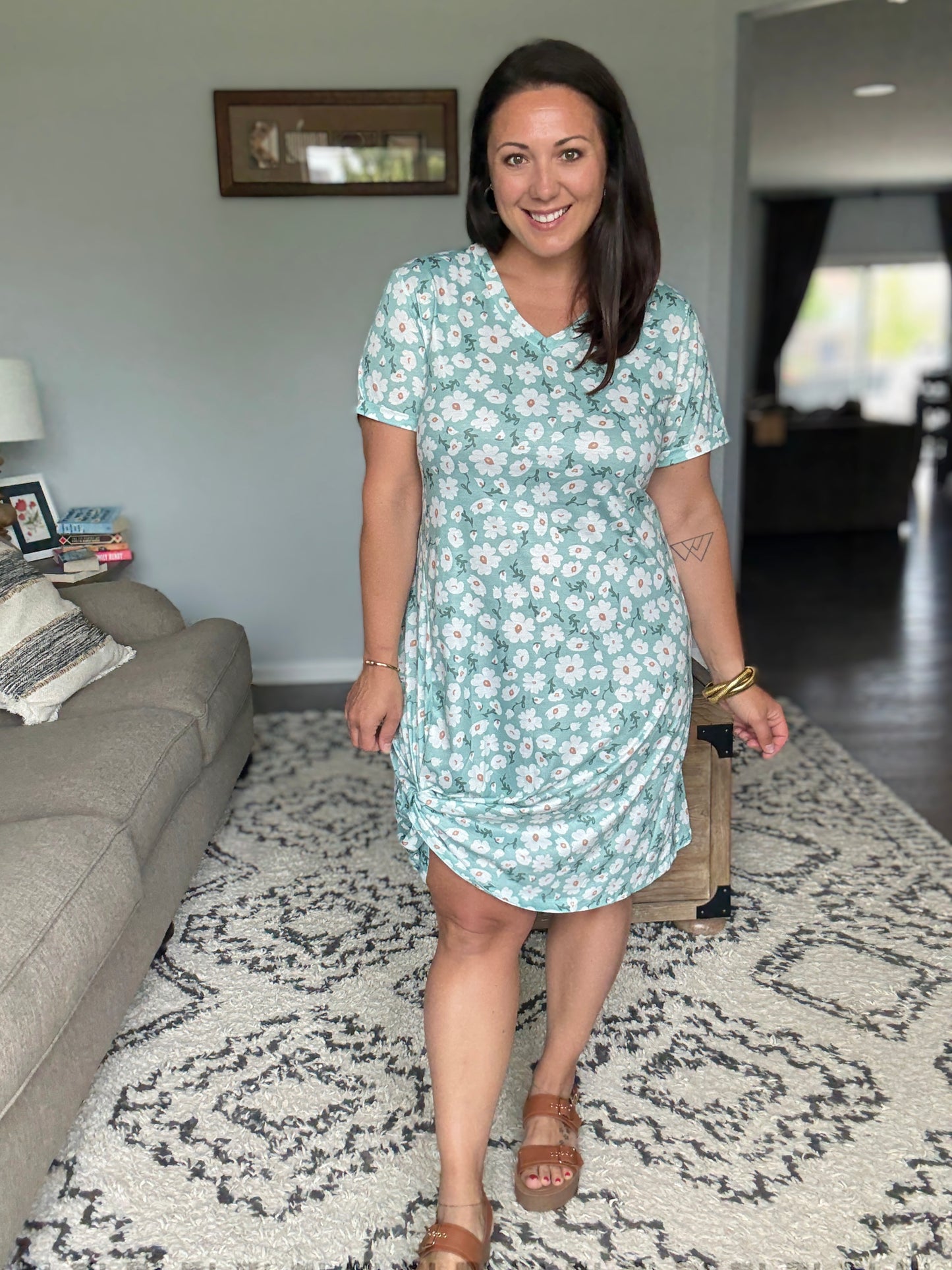 IN STOCK Knot Dress - Green Floral