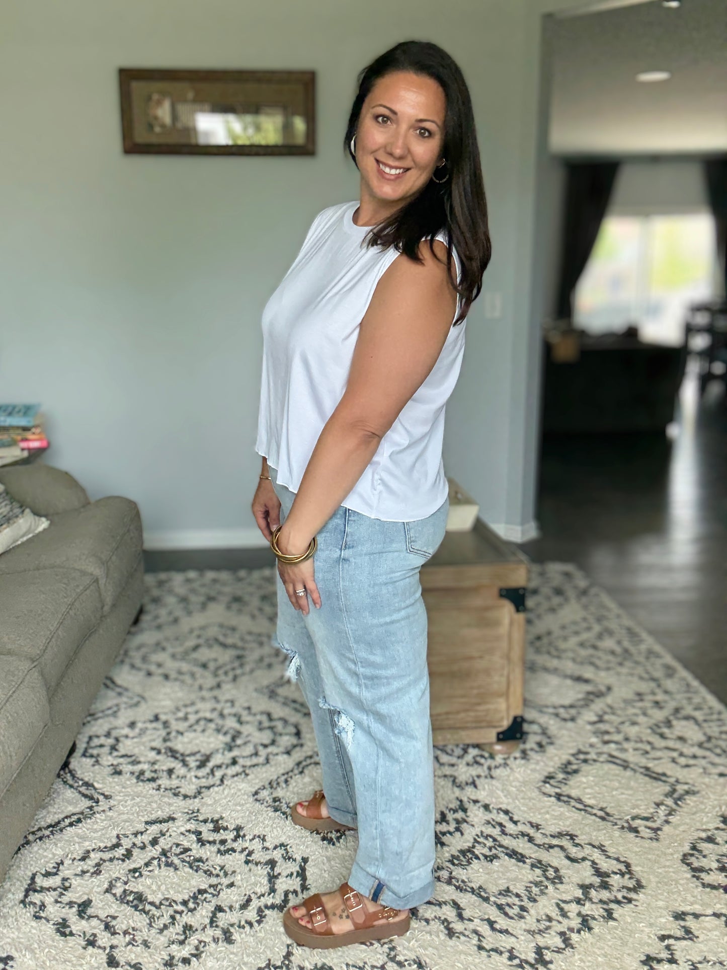 RISEN Neely Mid Rise Wide Fit Lightwash Boyfriend Jeans