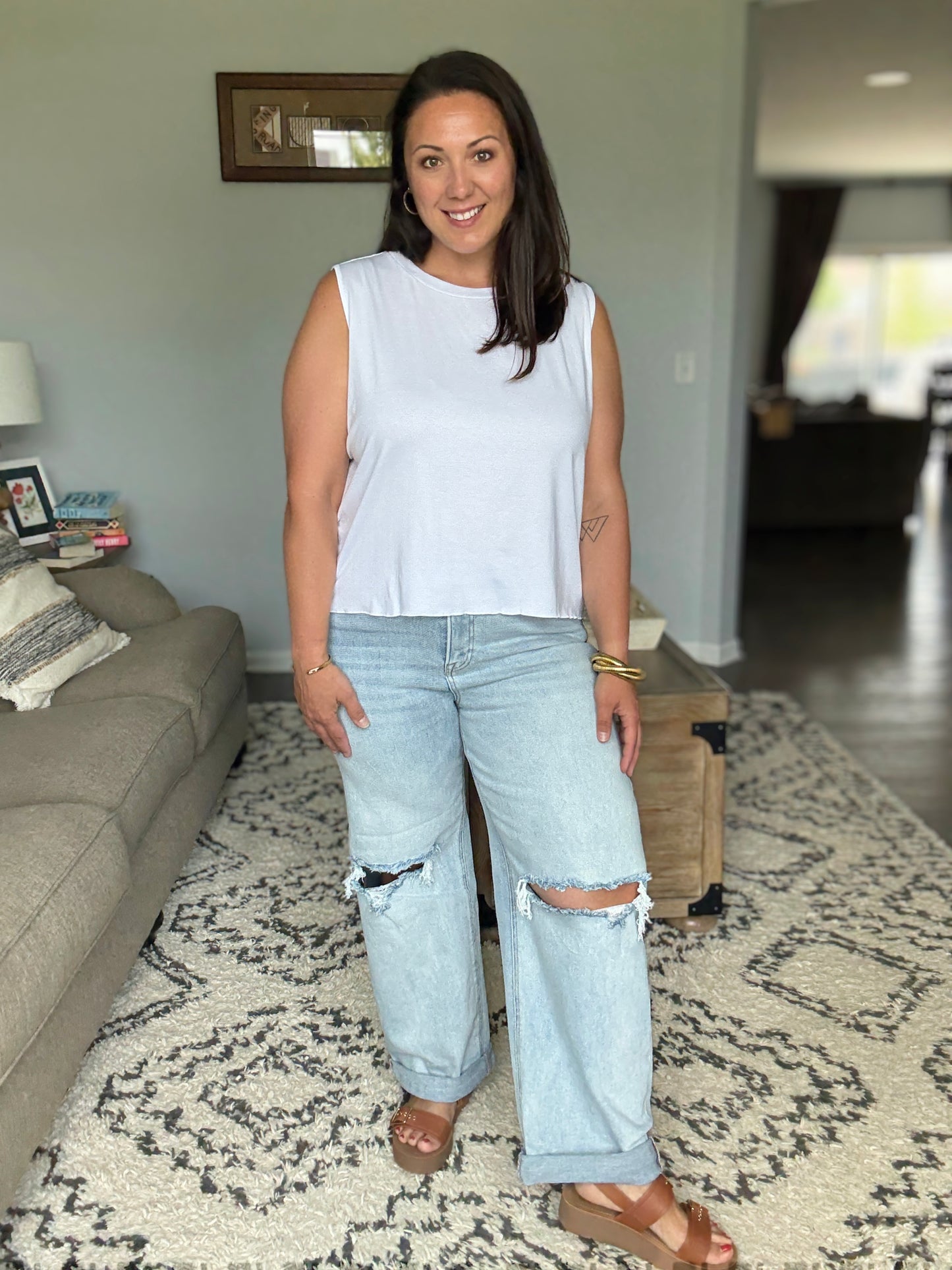 RISEN Neely Mid Rise Wide Fit Lightwash Boyfriend Jeans