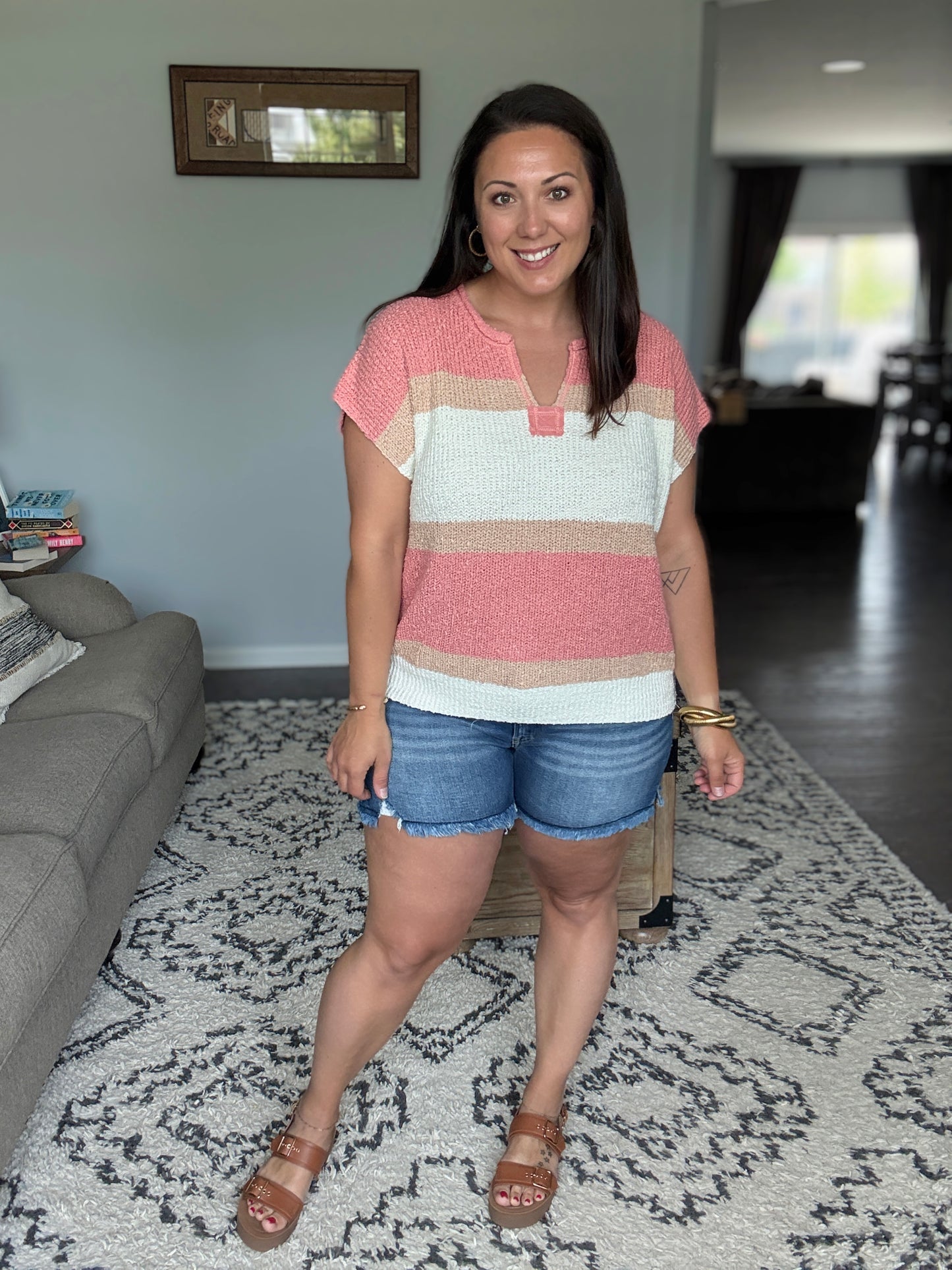 Annie Wear Color Block Textured Sweater Top