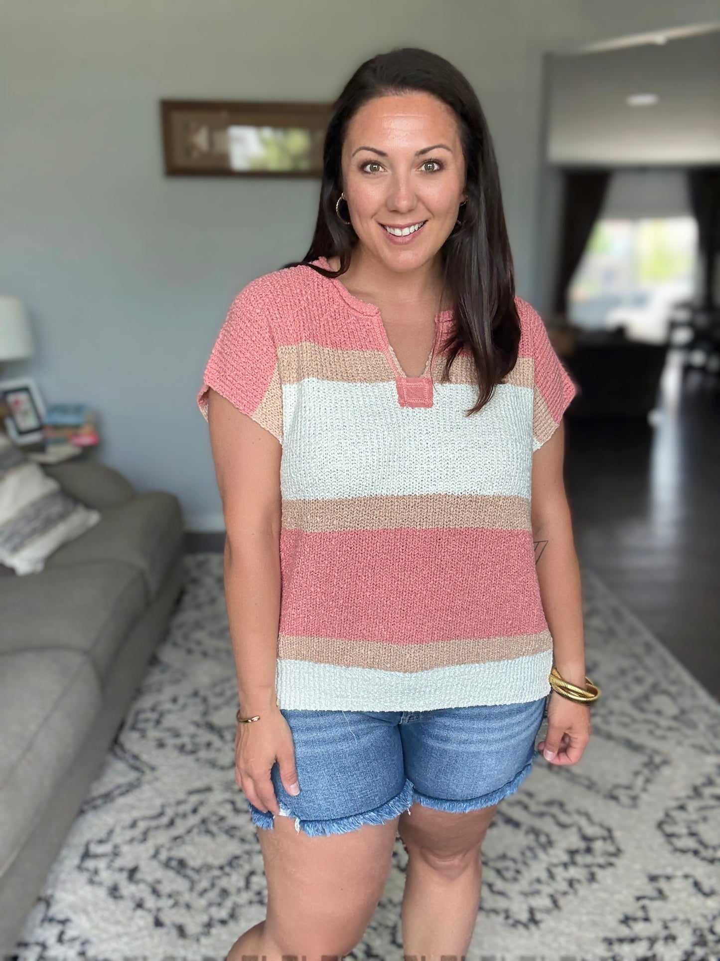 Annie Wear Color Block Textured Sweater Top