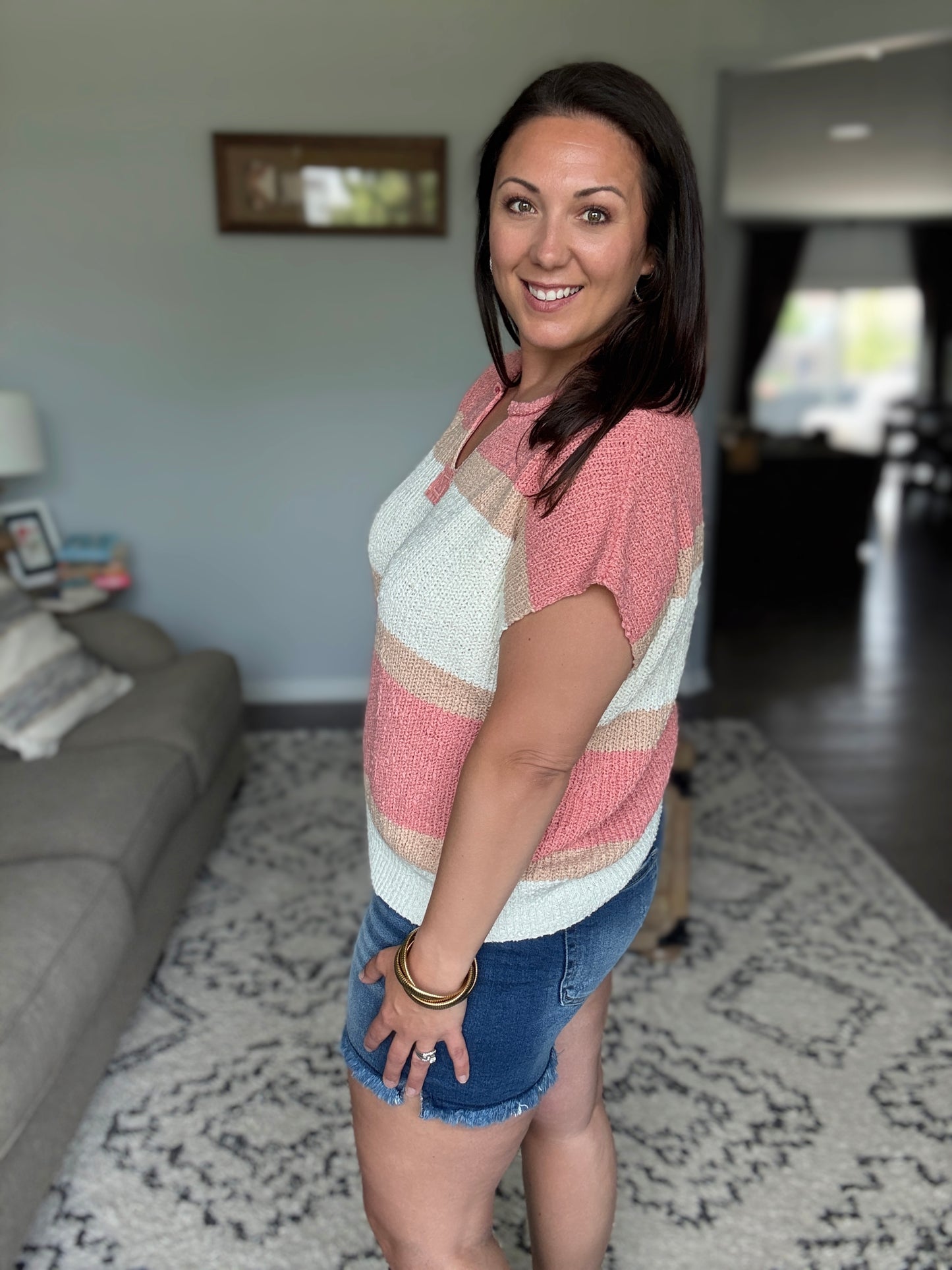 Annie Wear Color Block Textured Sweater Top