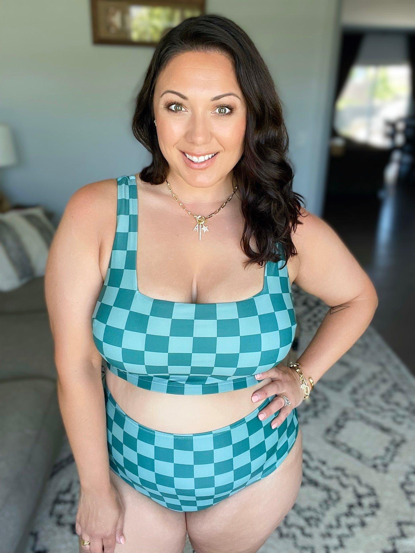 Bali Checkered High Waisted Swim Bottoms
