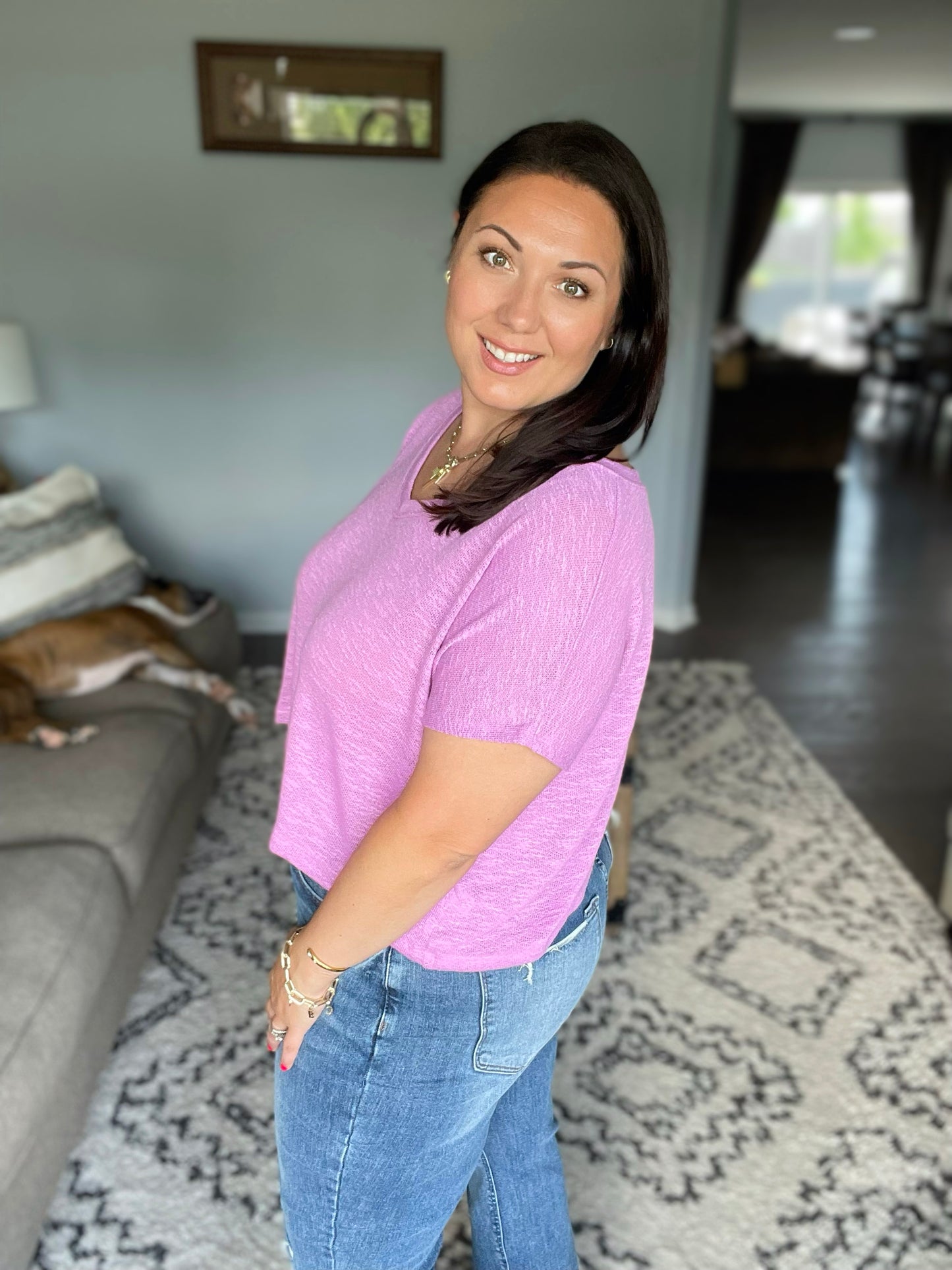 Classic Comfort V-Neck Top in Mauve