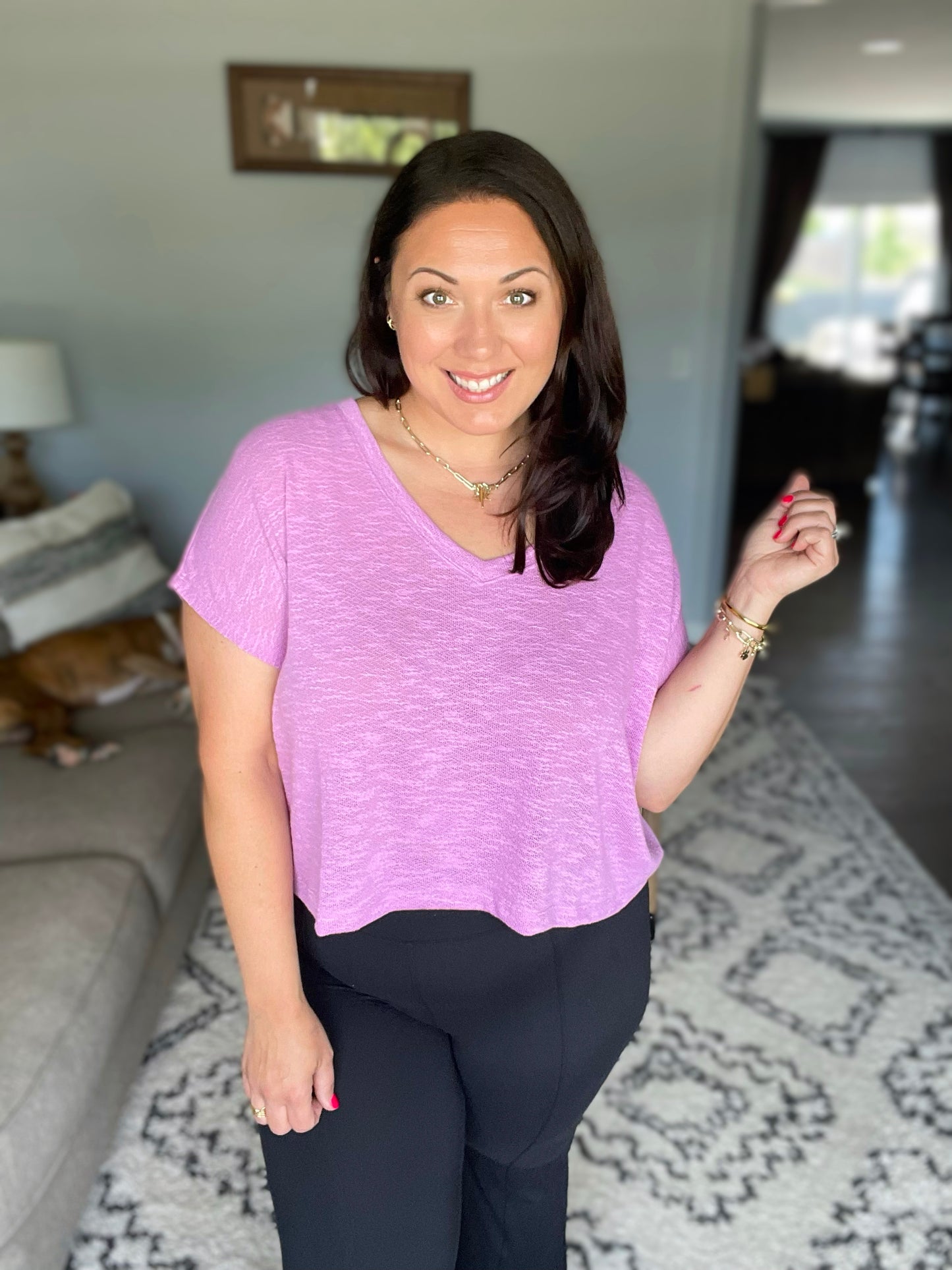 Classic Comfort V-Neck Top in Mauve