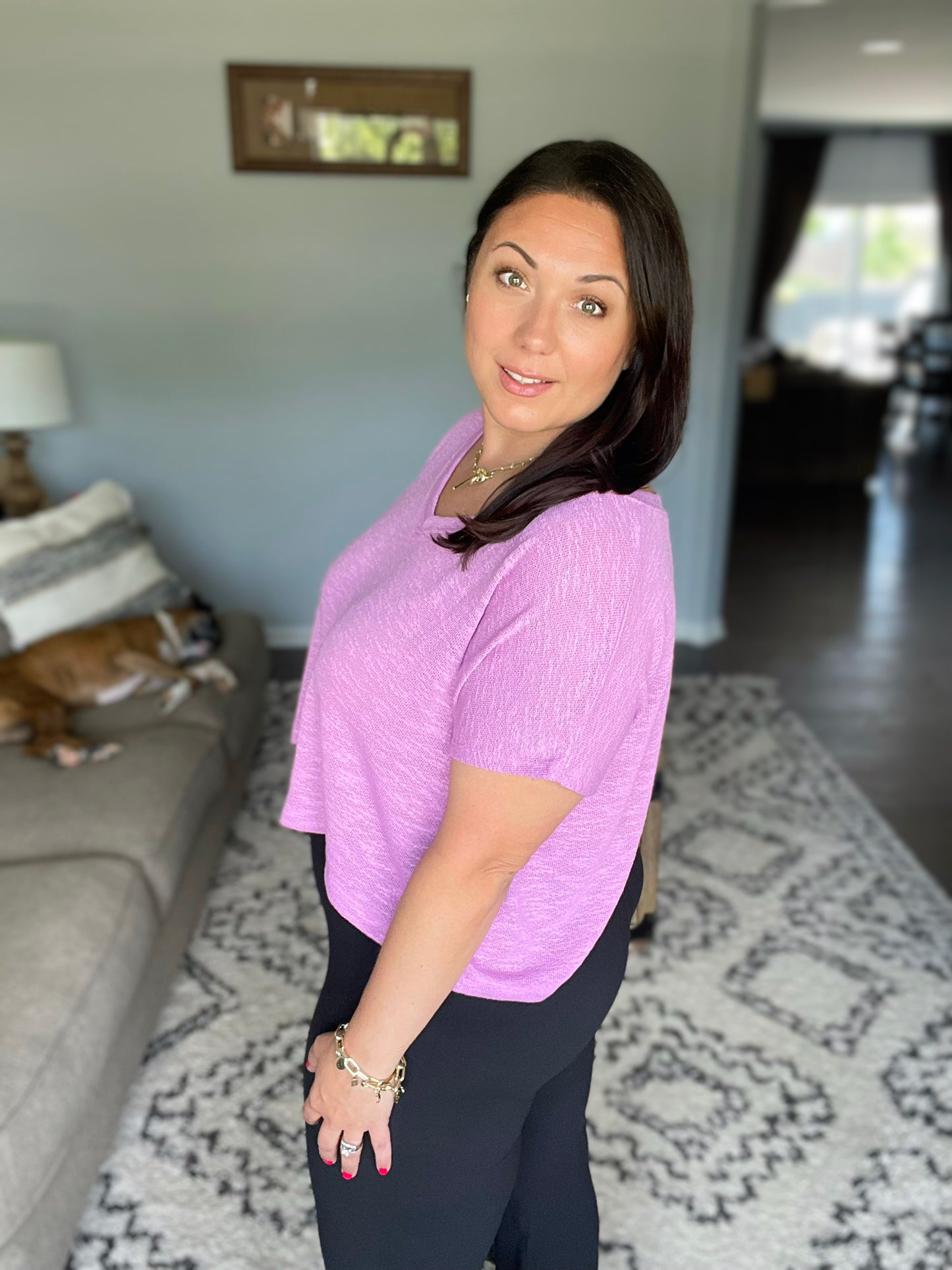 Classic Comfort V-Neck Top in Mauve
