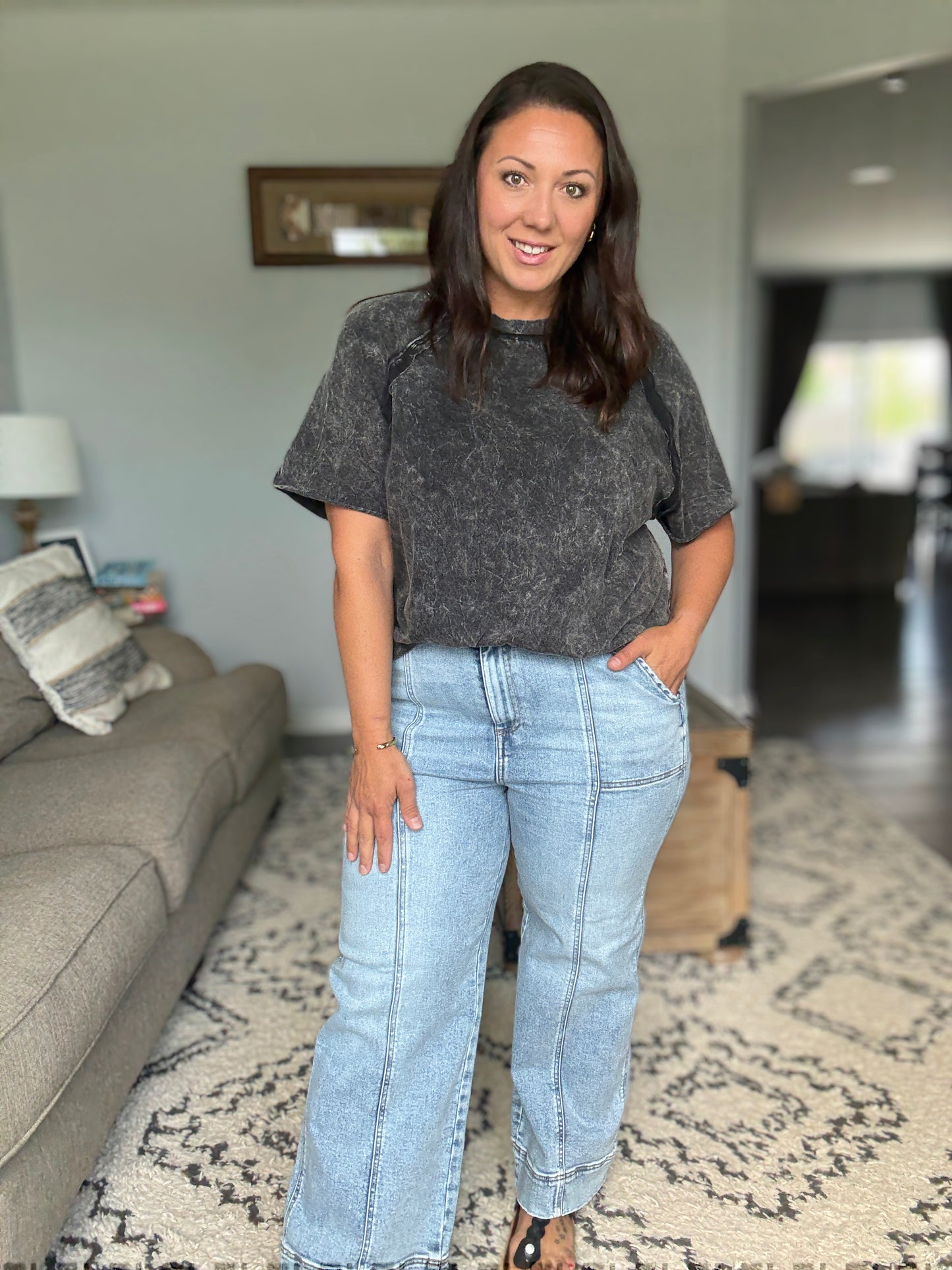 RISEN Holy Airball Front Seam Detail Wide Leg Cropped Jeans
