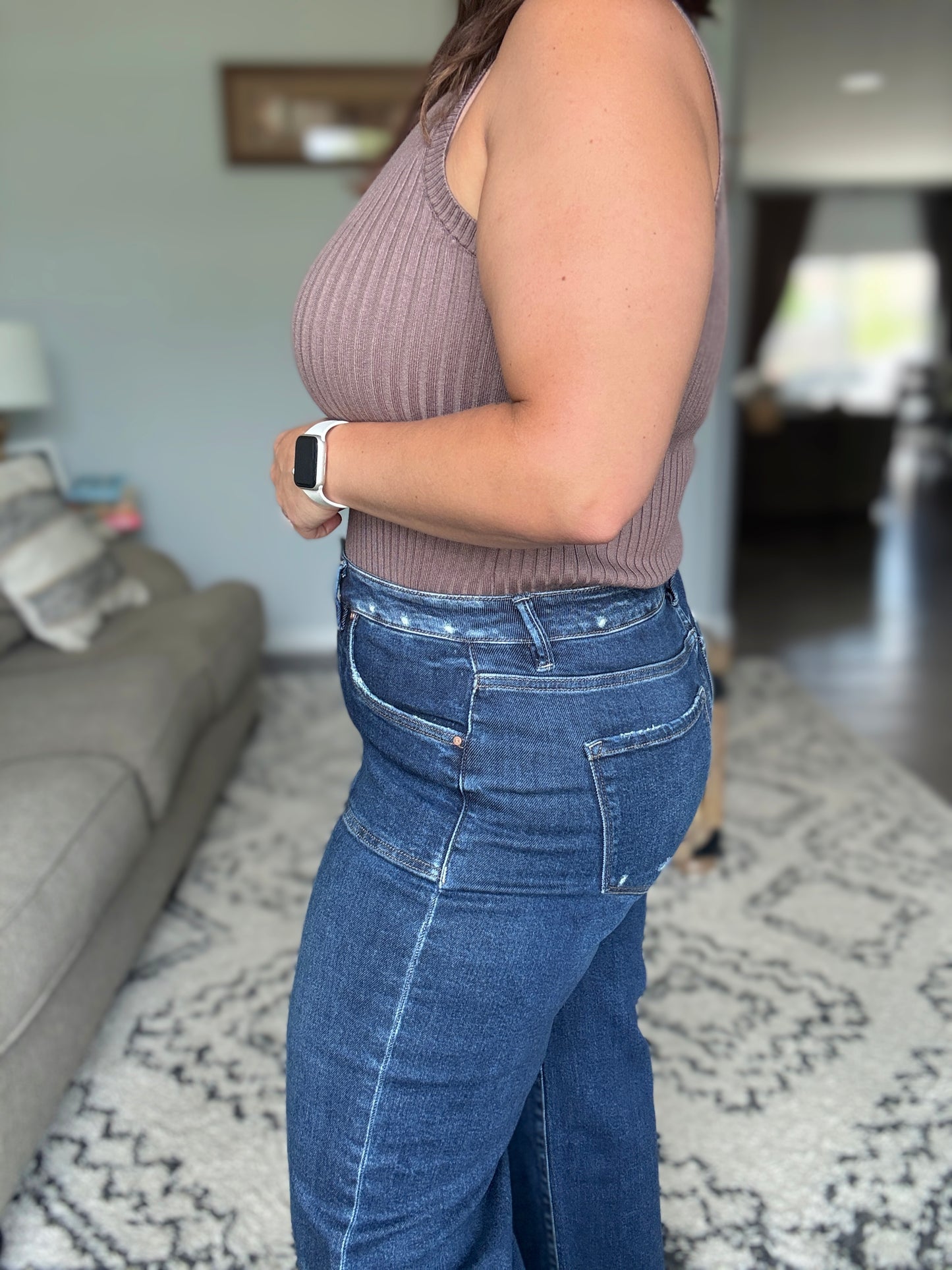 RISEN Suspect Loves Wide Leg Cropped Jeans in Button Fly Dark Wash