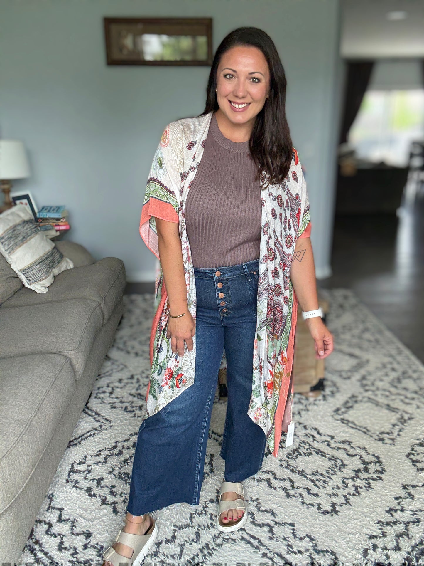 RISEN Suspect Loves Wide Leg Cropped Jeans in Button Fly Dark Wash